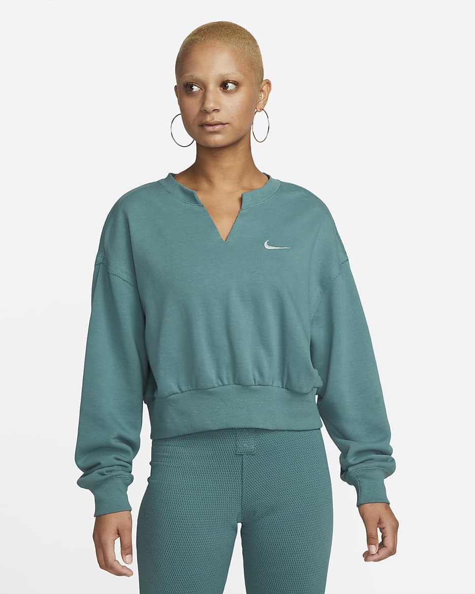 Nike Sportswear Everyday Modern 女款寬短版法國毛圈布圓領運動衫 - Mineral Teal/Light Silver