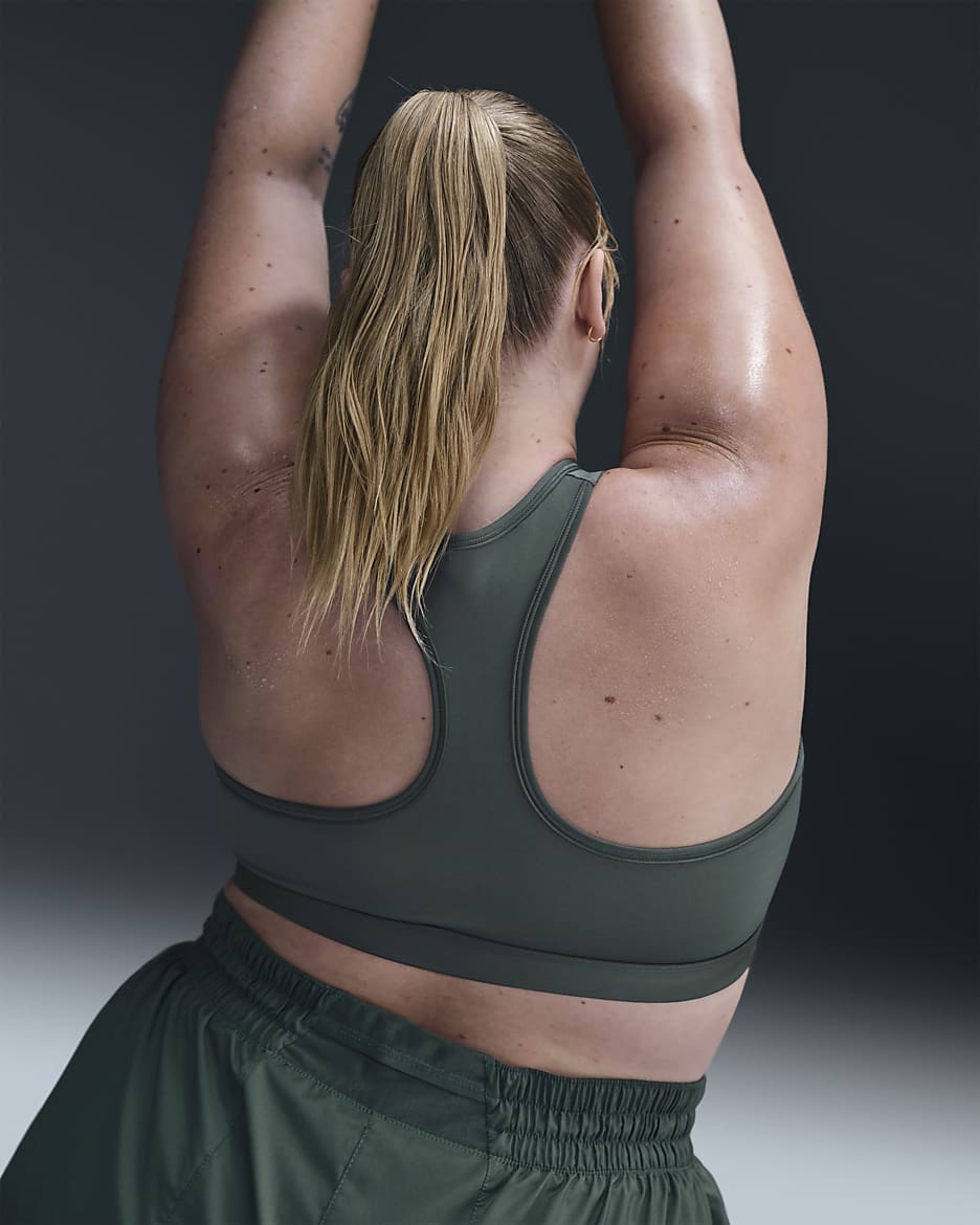 Nike Swoosh Medium-Support Women's Padded Sports Bra (Plus Size) - Vintage Green/White