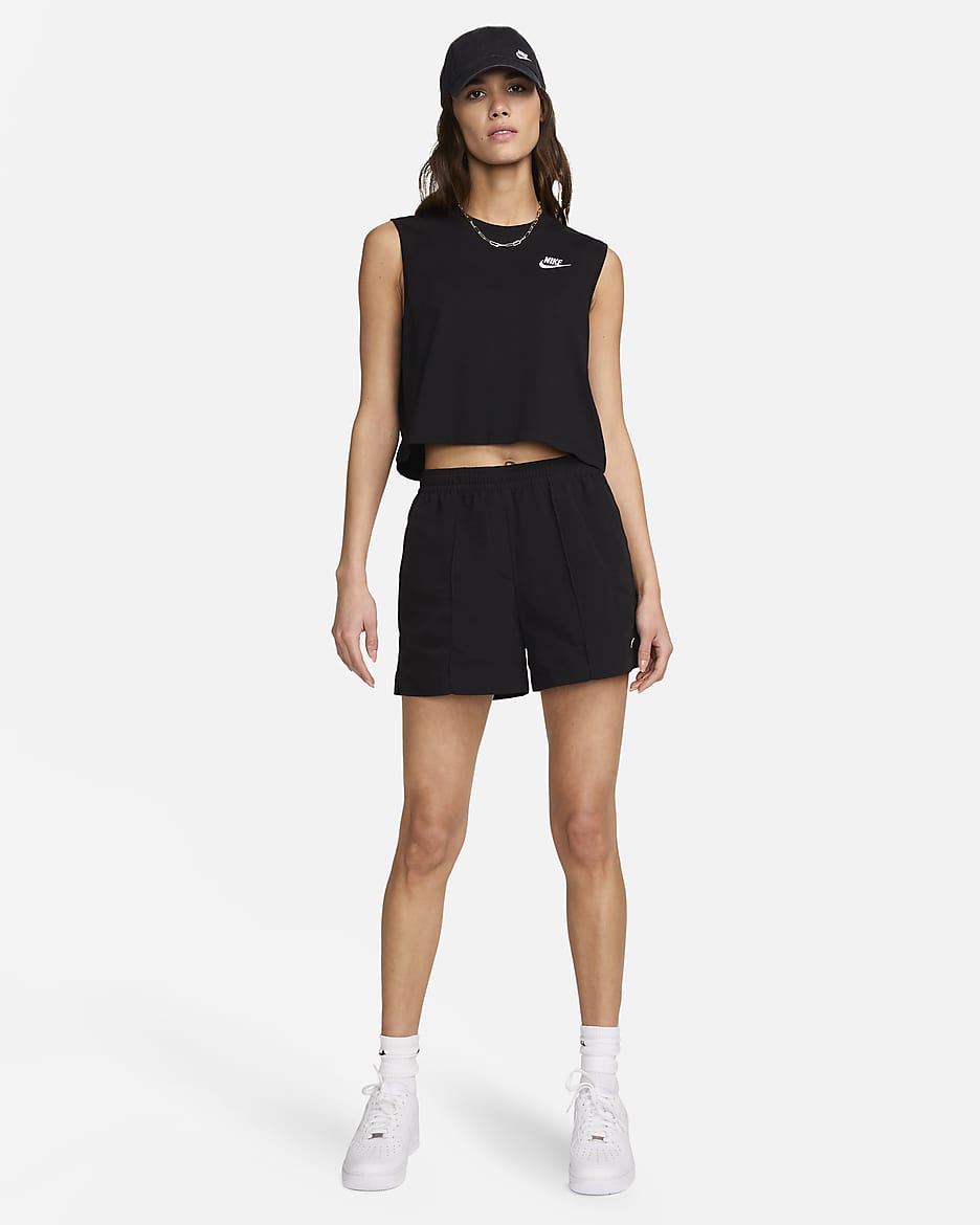 Playera cropped sin mangas para mujer Nike Sportswear Club - Negro/Blanco