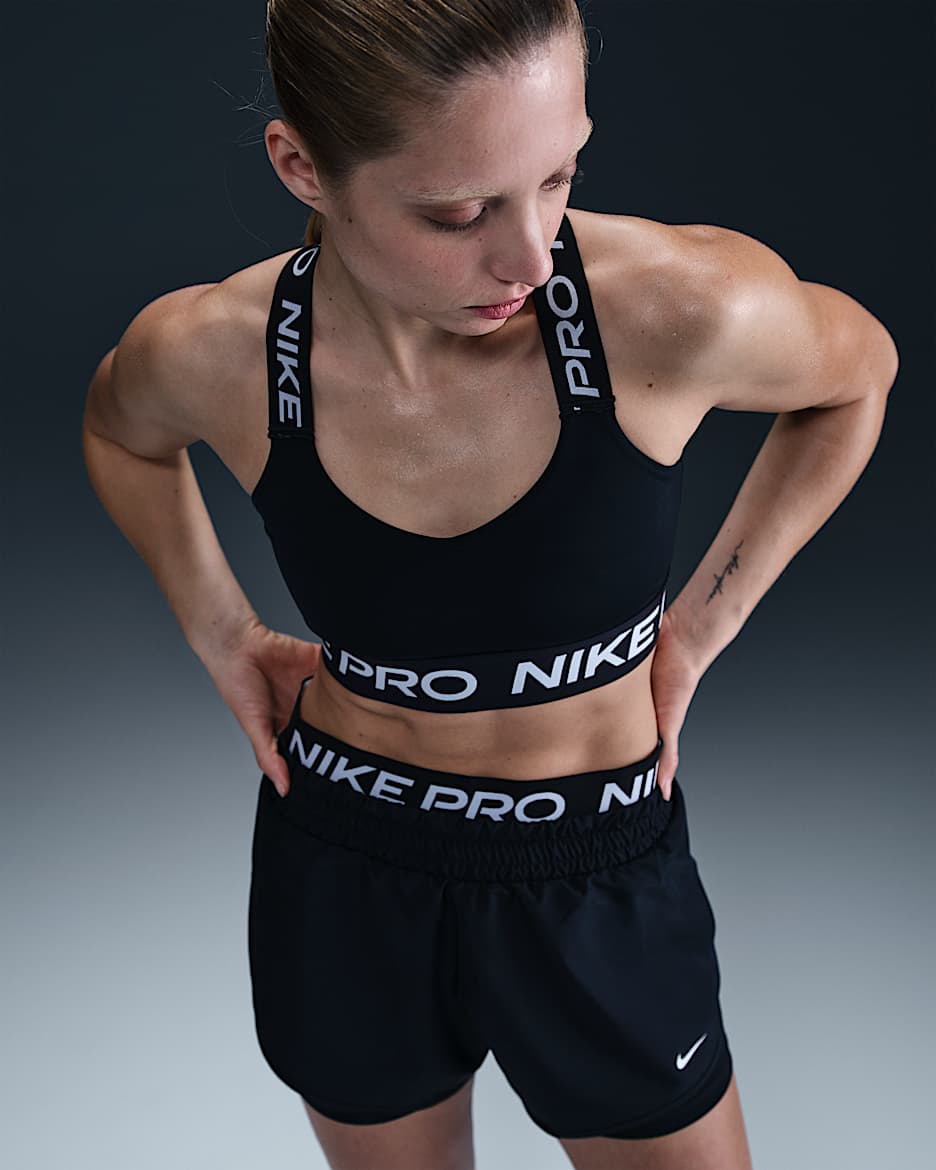 Vadderad sport-BH Nike Pro med lätt stöd för kvinnor - Svart/Svart/Vit