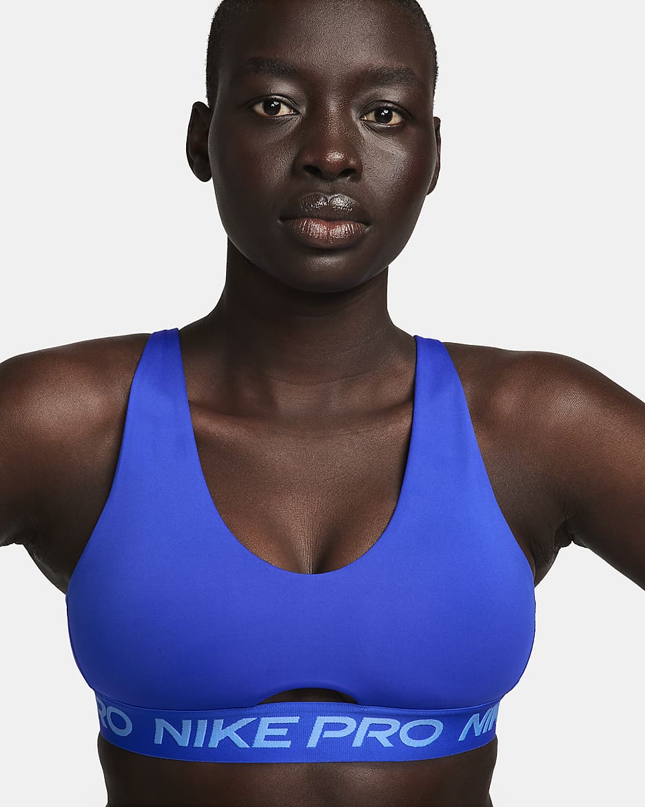 Nike Pro Indy Plunge Women's Medium-Support Padded Sports Bra - Hyper Royal/University Blue/White