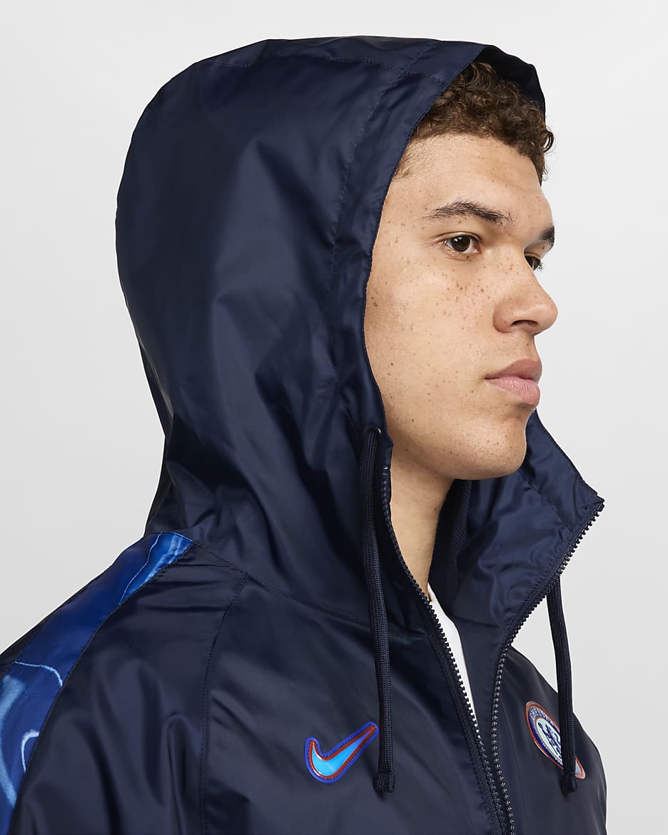 Chelsea F.C. Men's Nike Football Hooded Woven Tracksuit - Obsidian/Obsidian/White