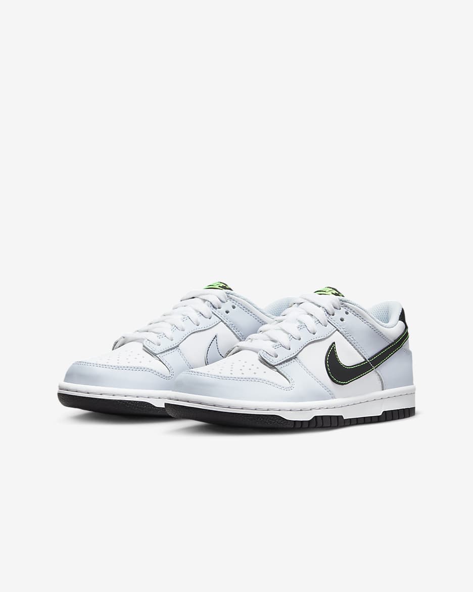 Tenis para niños grandes Nike Dunk Low - Blanco/Gris fútbol/Verde strike/Negro