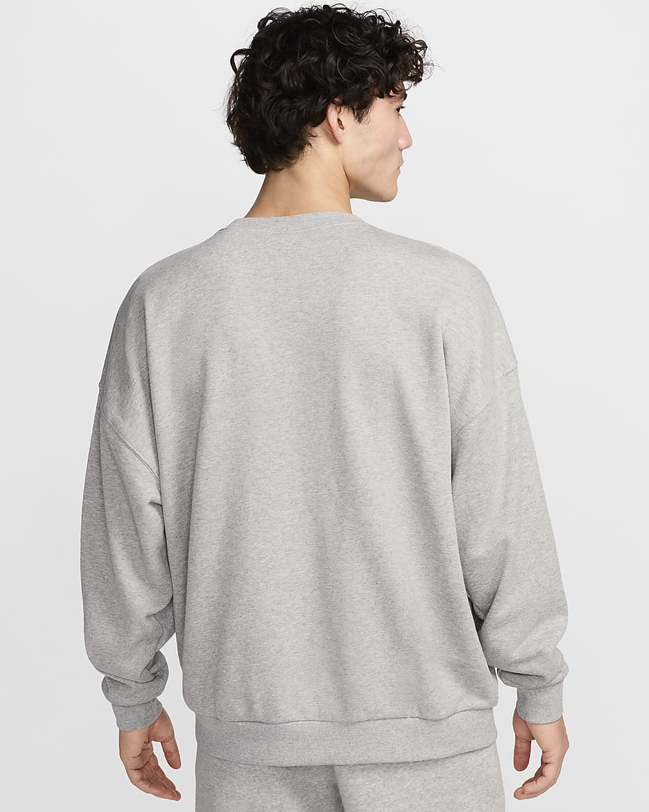 Nike Club Fleece Men's Oversized French Terry Crew - Dark Grey Heather/Light Smoke Grey/White