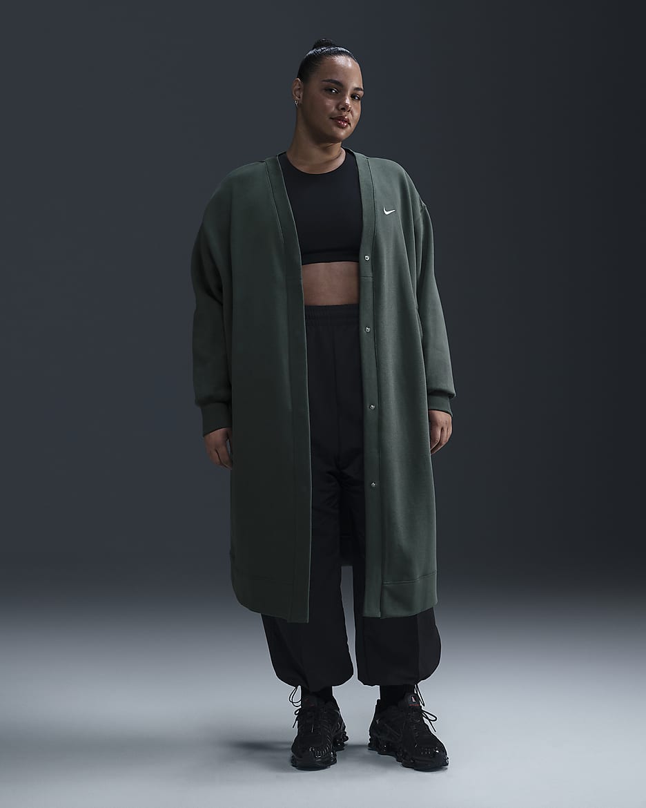 Nike Sportswear Phoenix Fleece Women's Oversized Long Cardigan (Plus Size) - Vintage Green/Sail