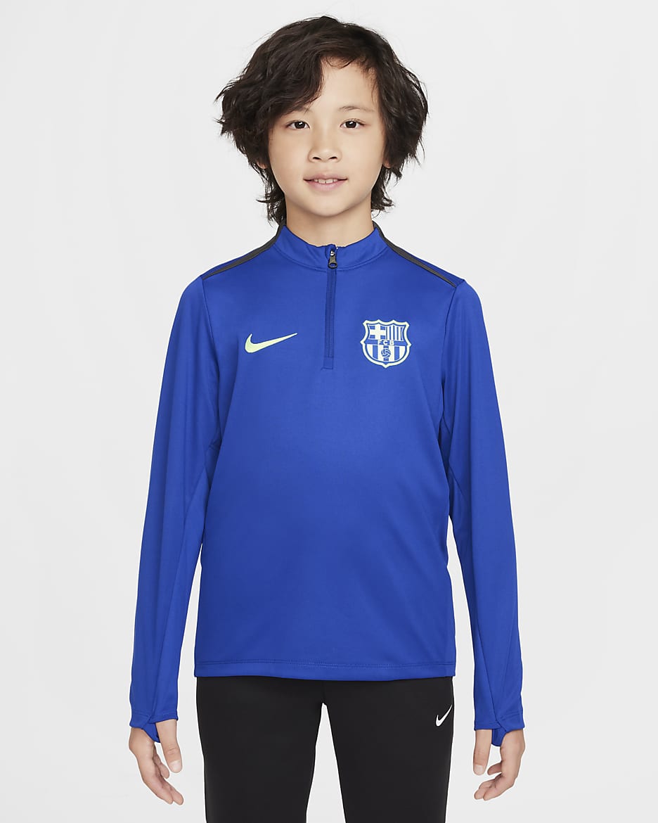 F.C. Barcelona Academy Pro Older Kids' Nike Dri-FIT Football Drill Top - Old Royal/Anthracite/Lime Blast