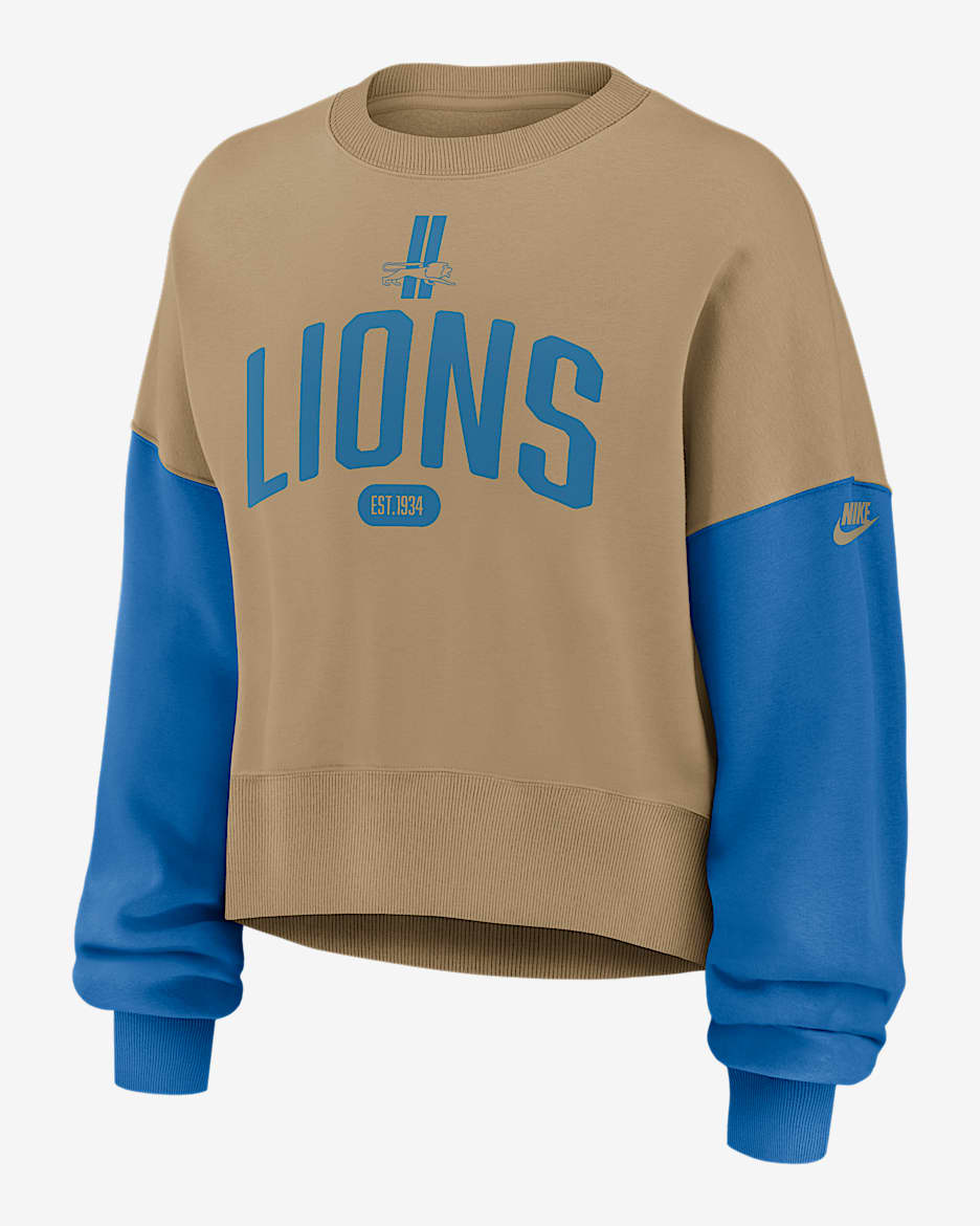 Detroit Lions Rewind Women's Nike NFL Pullover Crew - Tan/Beige