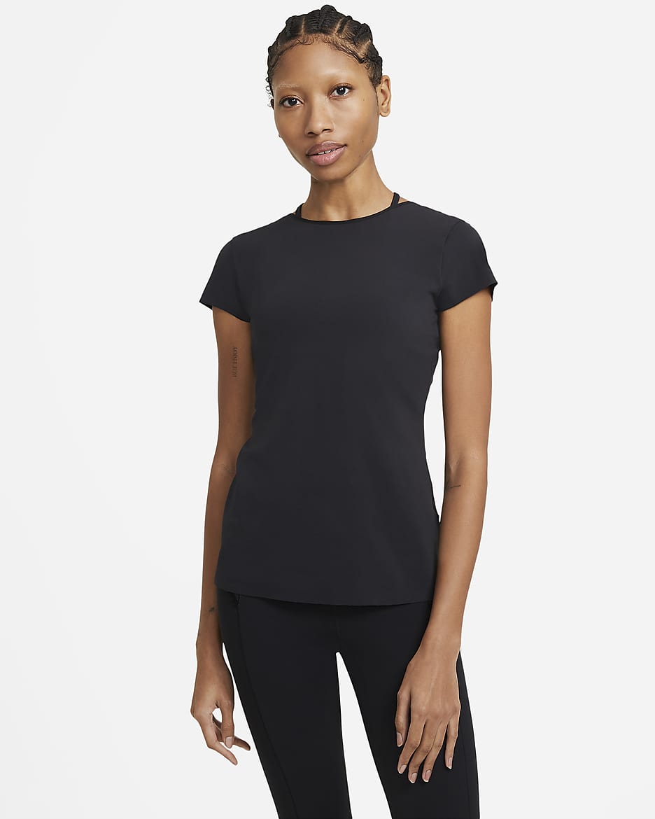Camiseta de manga corta para mujer Nike Yoga Luxe - Negro/Gris humo oscuro