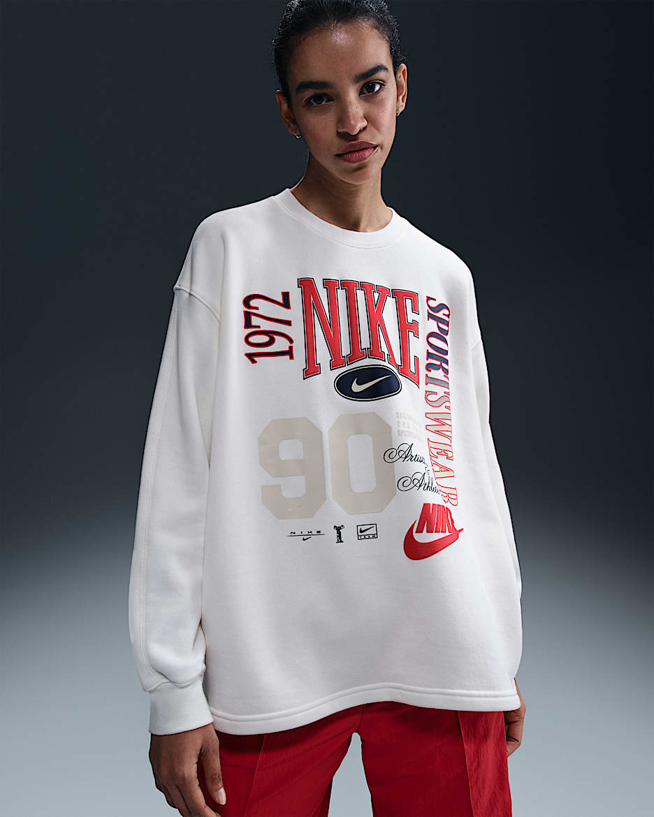 Sudadera de French Terry con cuello redondo oversized para mujer Nike Sportswear - Vela/Negro