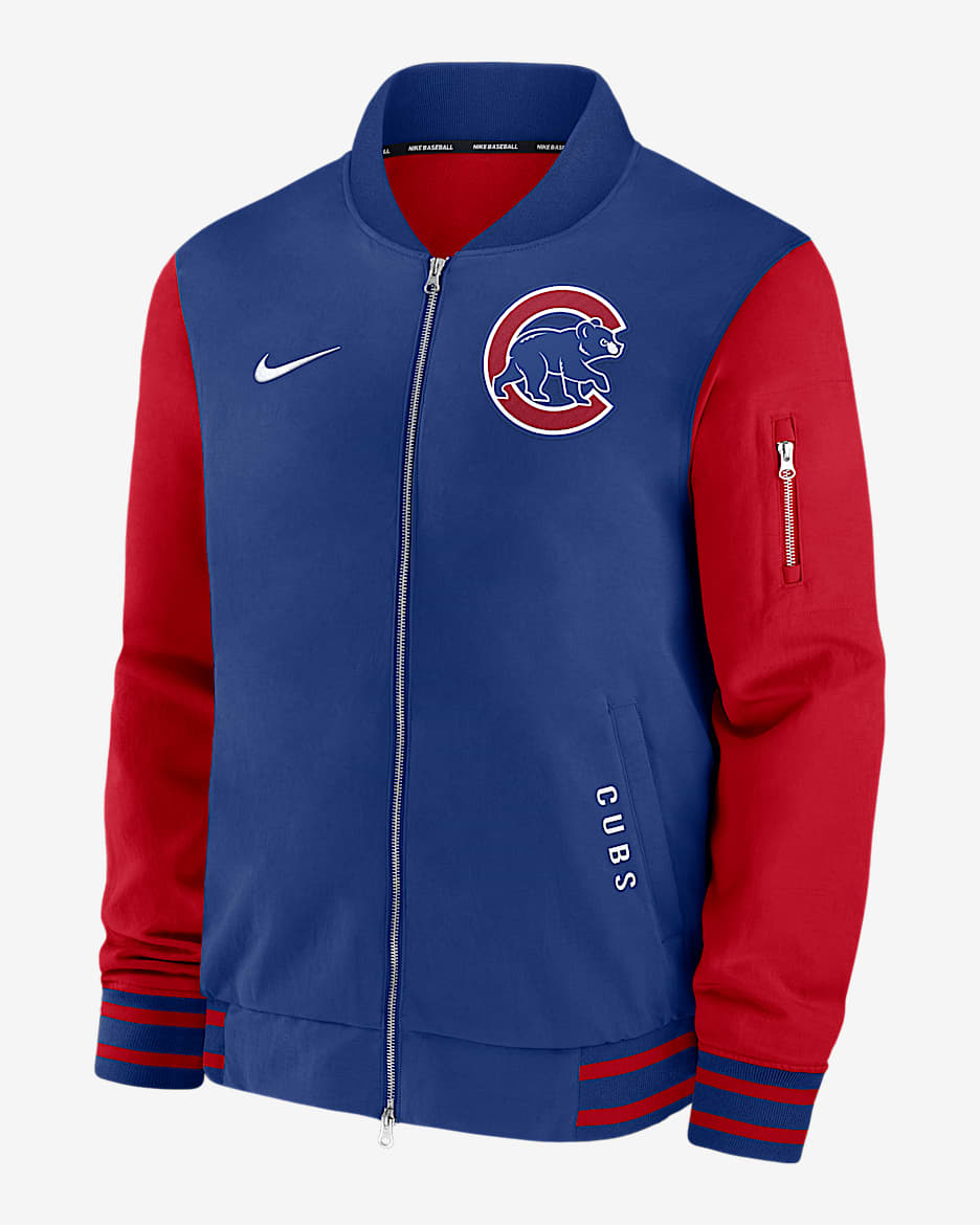 Chicago Cubs Authentic Collection Dugout Men's Nike MLB Full-Zip Bomber Jacket - Rush Blue