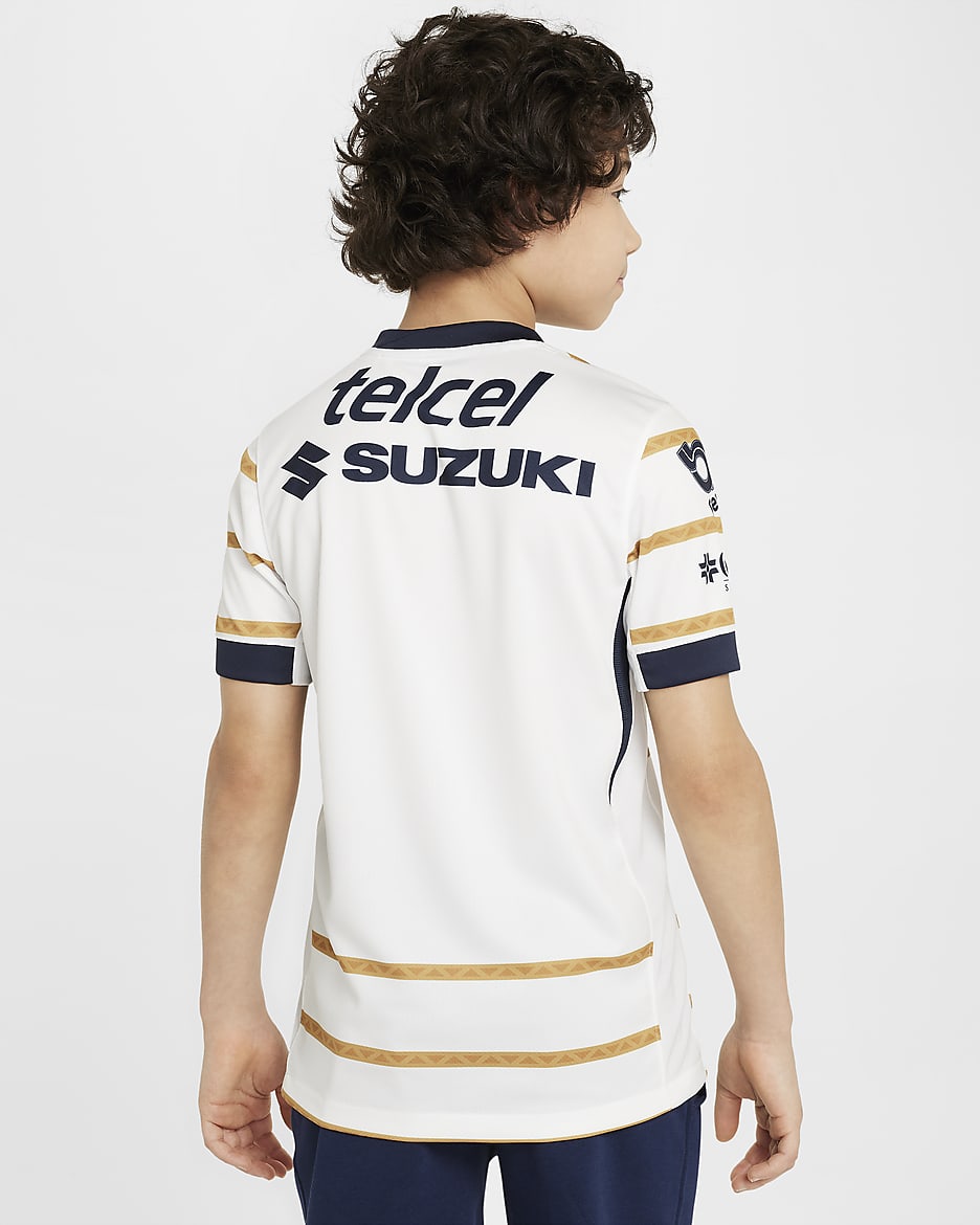 Jersey de fútbol Nike Dri-FIT Replica de los Pumas UNAM local 2024/25 Stadium para niños talla grande - Blanco/Obsidiana/Obsidiana