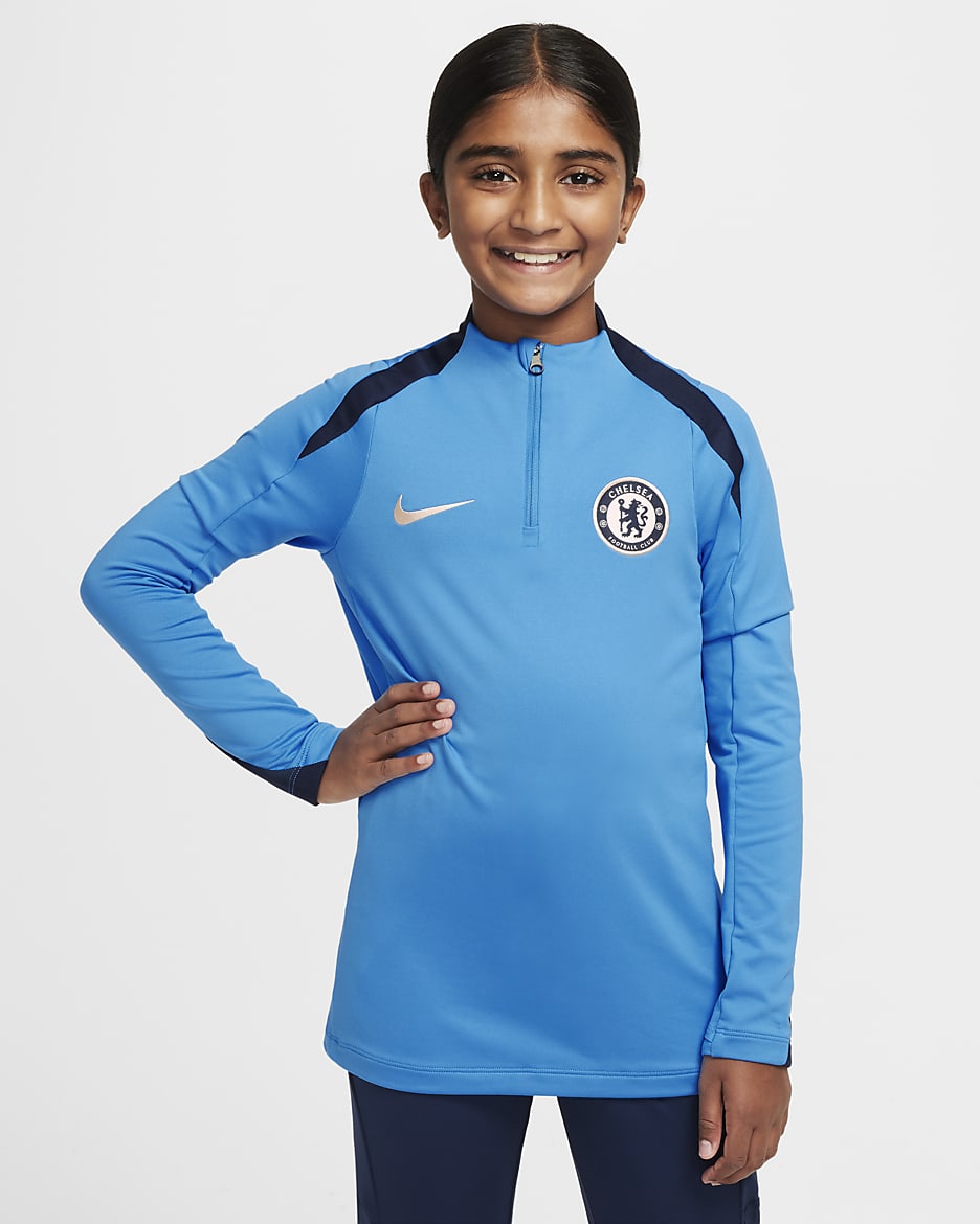 Maglia da calcio per allenamento Nike Dri-FIT Chelsea FC Strike - Ragazzo/a - Light Photo Blue/Light Photo Blue/Ossidiana/Guava Ice