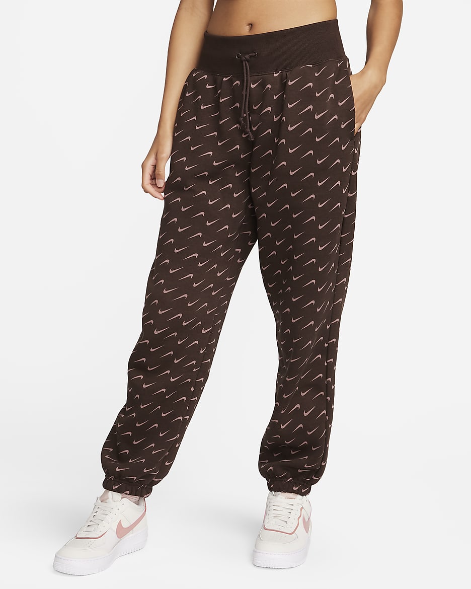 Nike Sportswear Phoenix Fleece Women's Oversized Printed Tracksuit Bottoms - Baroque Brown