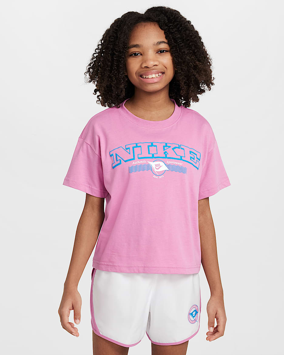 Nike Sportswear Older Kids' (Girls') T-Shirt - Magic Flamingo/Photo Blue