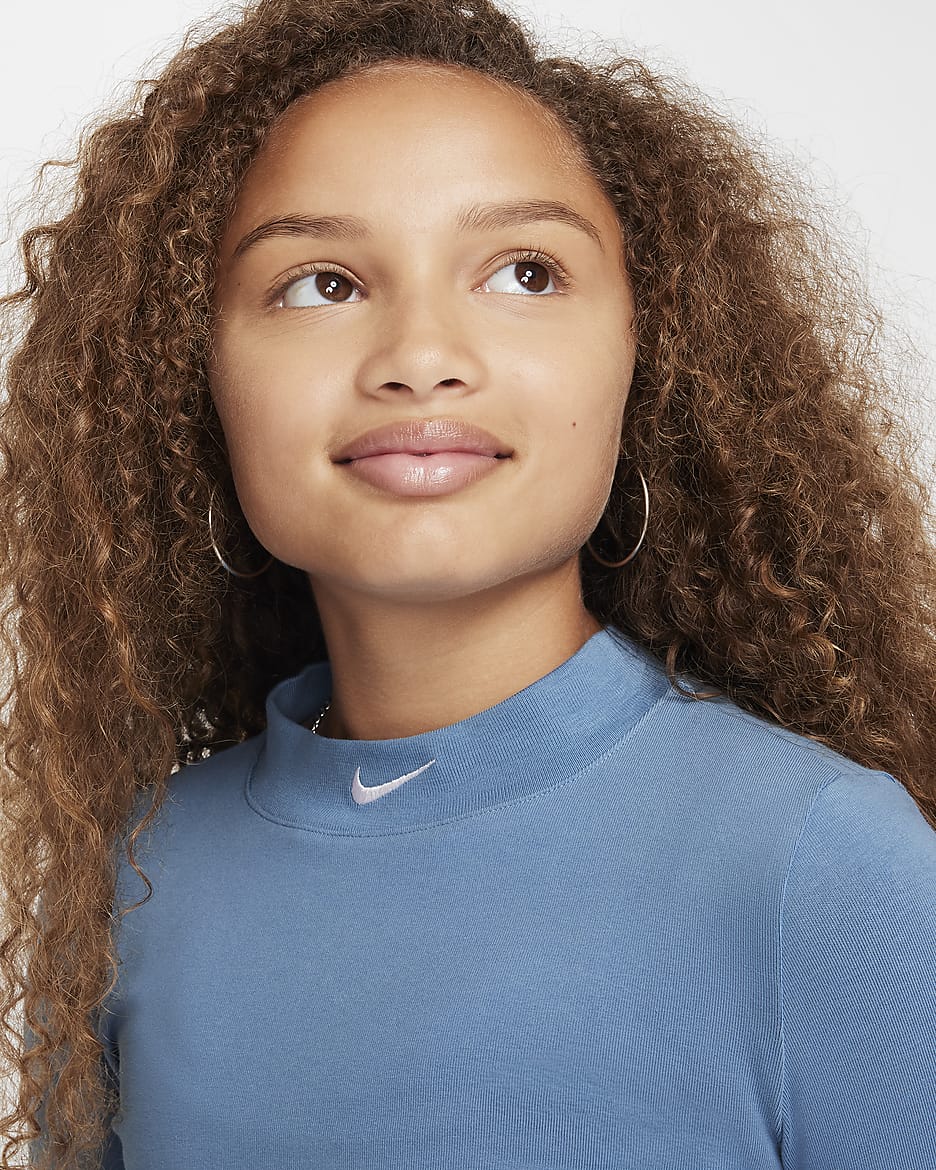 Nike Sportswear Girls' Long-Sleeve Top - Aegean Storm/White