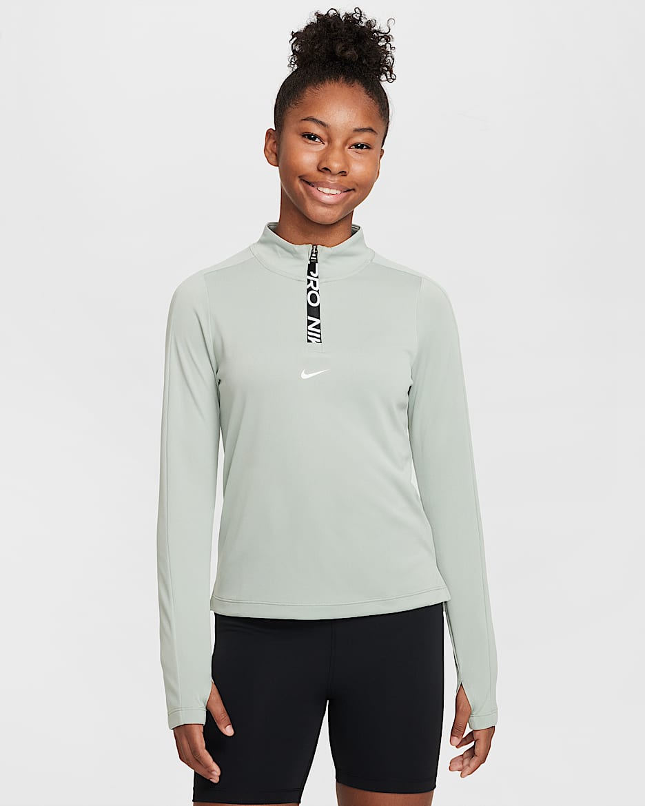 Nike Pro Girls' Dri-FIT Long-Sleeve 1/2-Zip Top - Jade Horizon/White