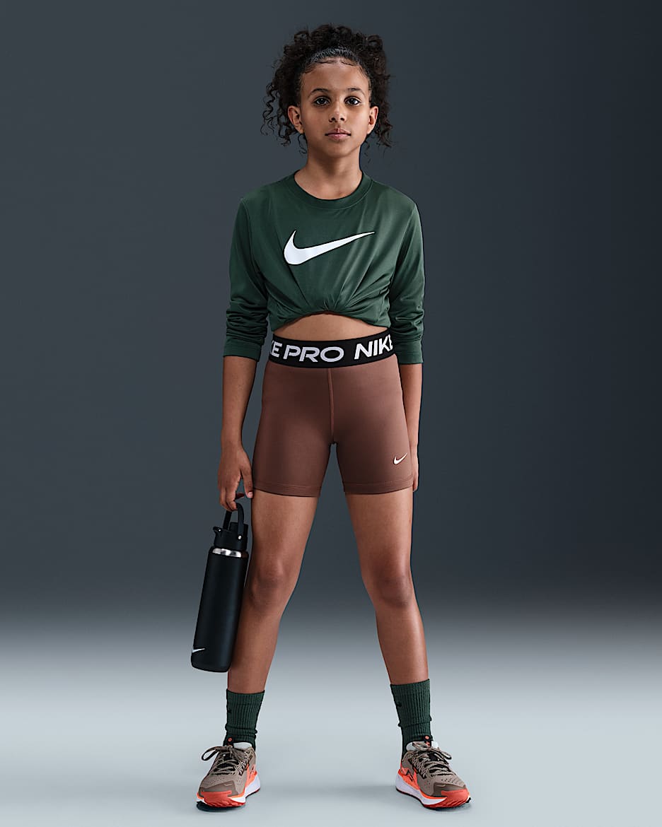 Shorts para niña Nike Pro - Marrón fauna/Blanco