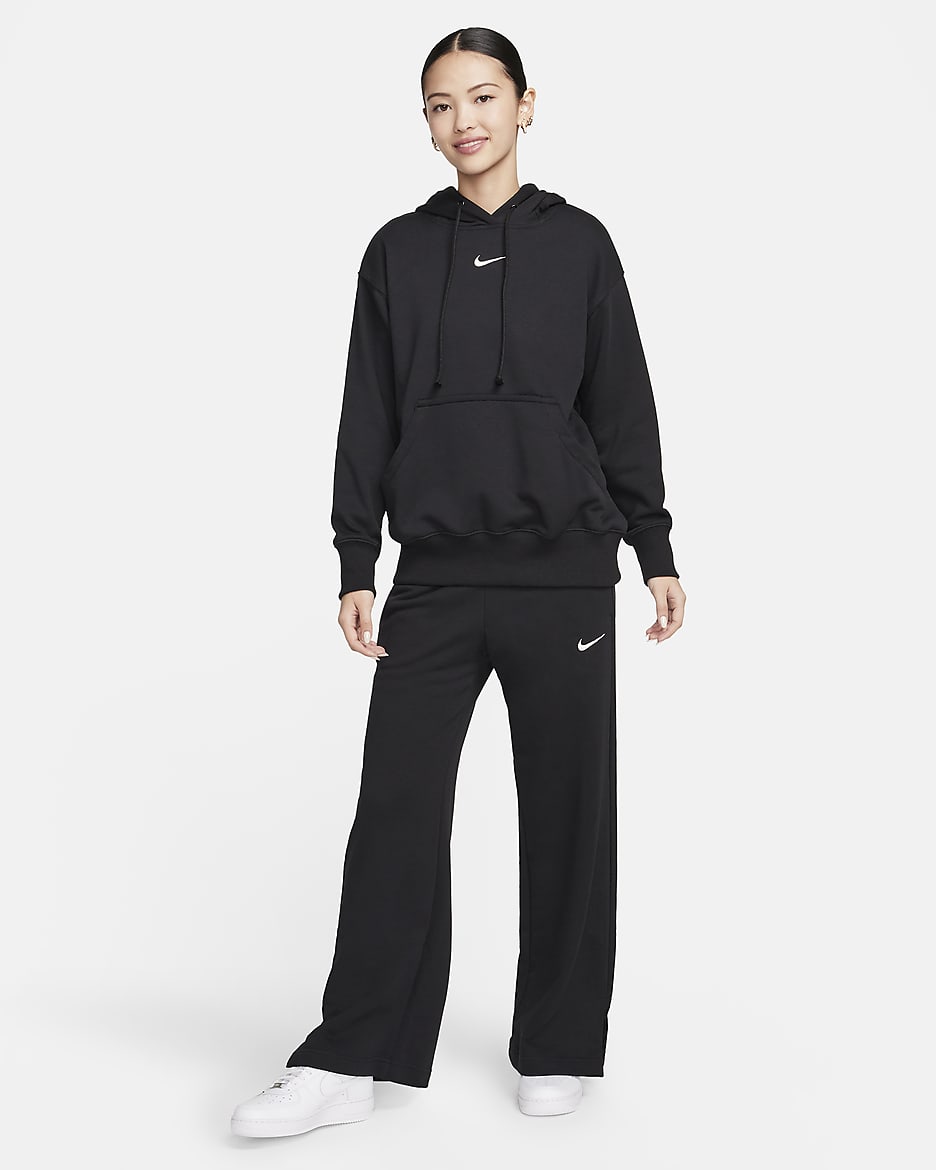 Nike Sportswear Phoenix Fleece 女款高腰寬管毛圈布運動褲 - 黑色/Sail