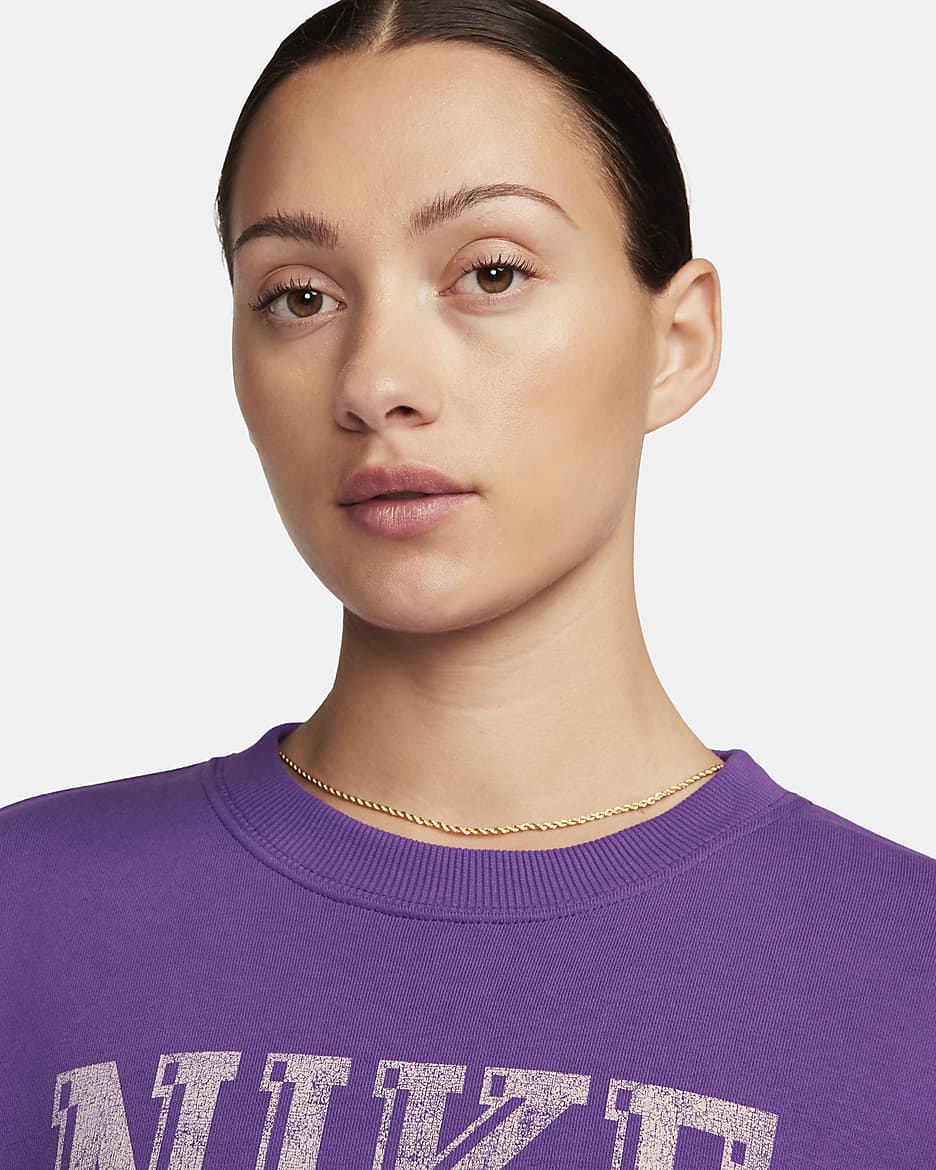 Nike Sportswear Women's Oversized Fleece Crew-Neck Sweatshirt - Purple Cosmos