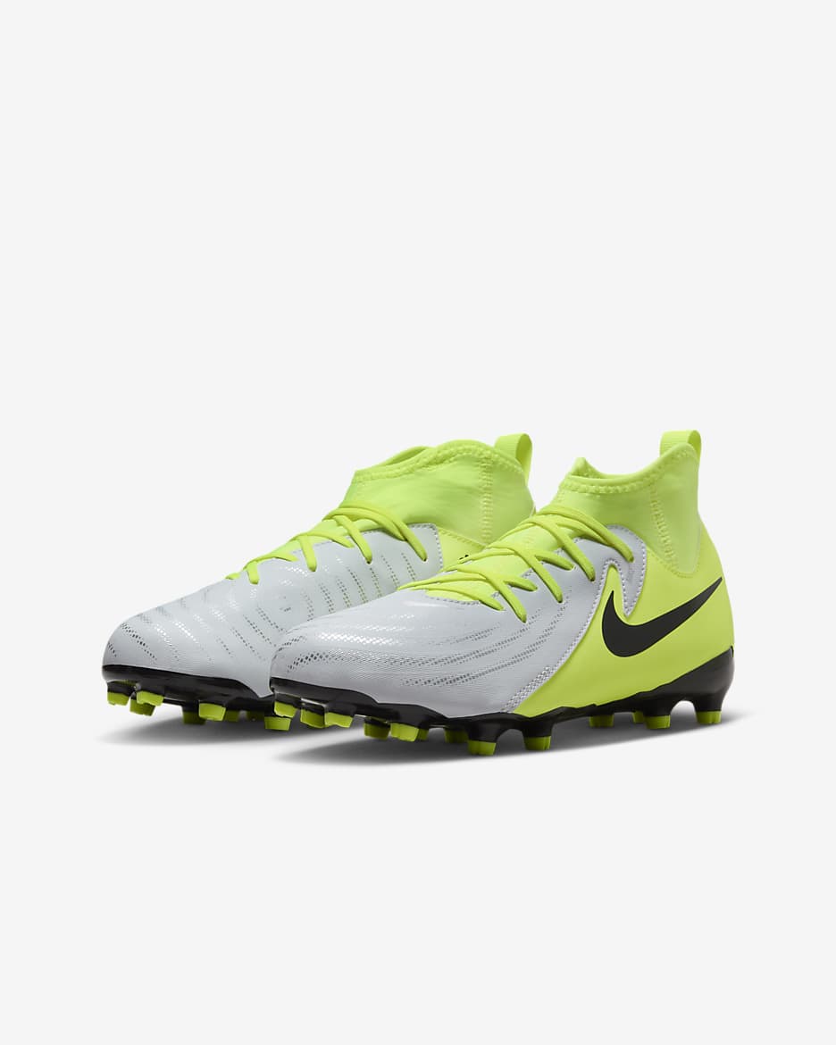 Nike Jr. Phantom Luna 2 Academy Younger/Older Kids' MG Football Boot - Metallic Silver/Volt/Black