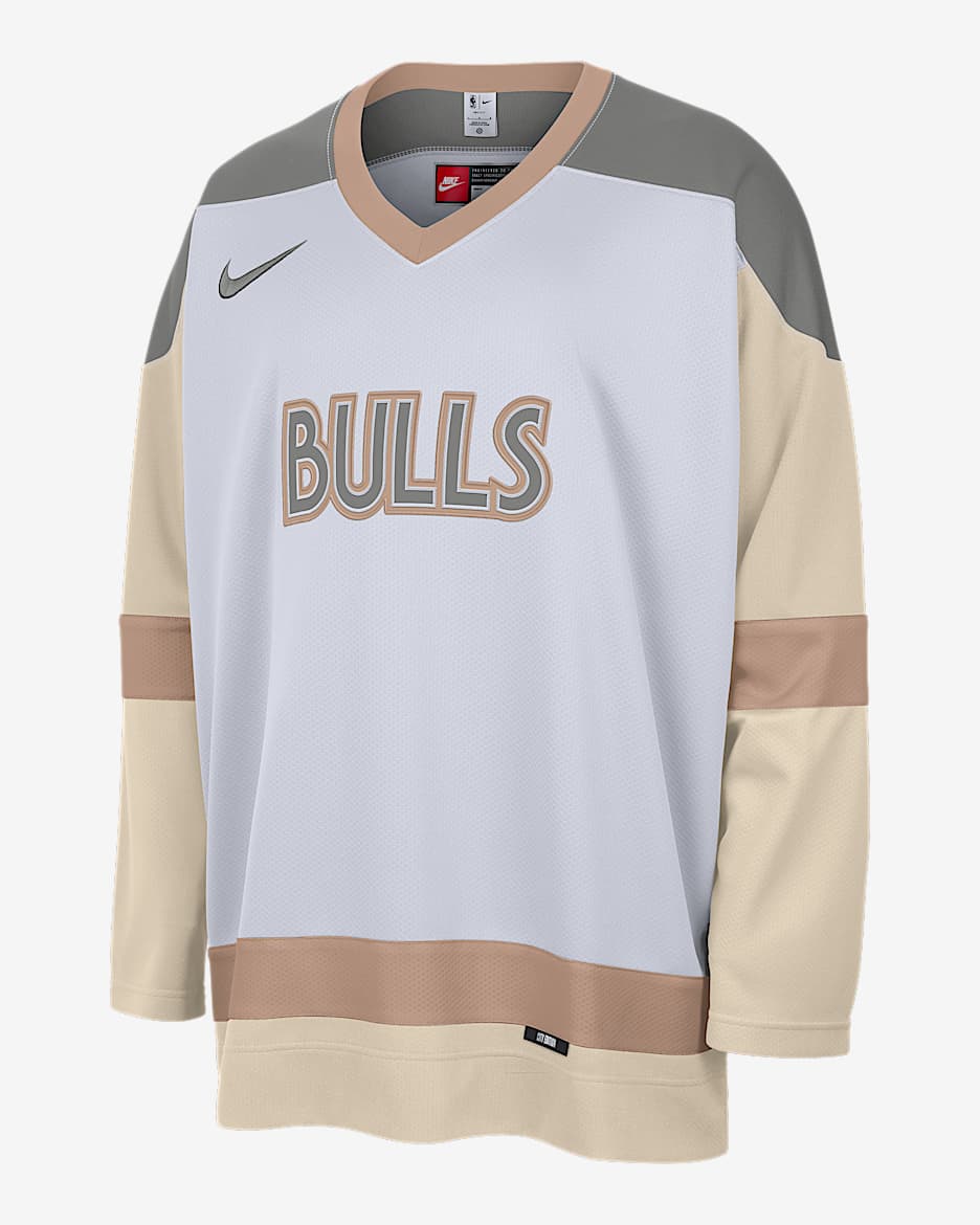Chicago Bulls City Edition Jersey de hockey Nike de la NBA para hombre - Blanco/Crudo/Cáñamo/Gris acero oscuro