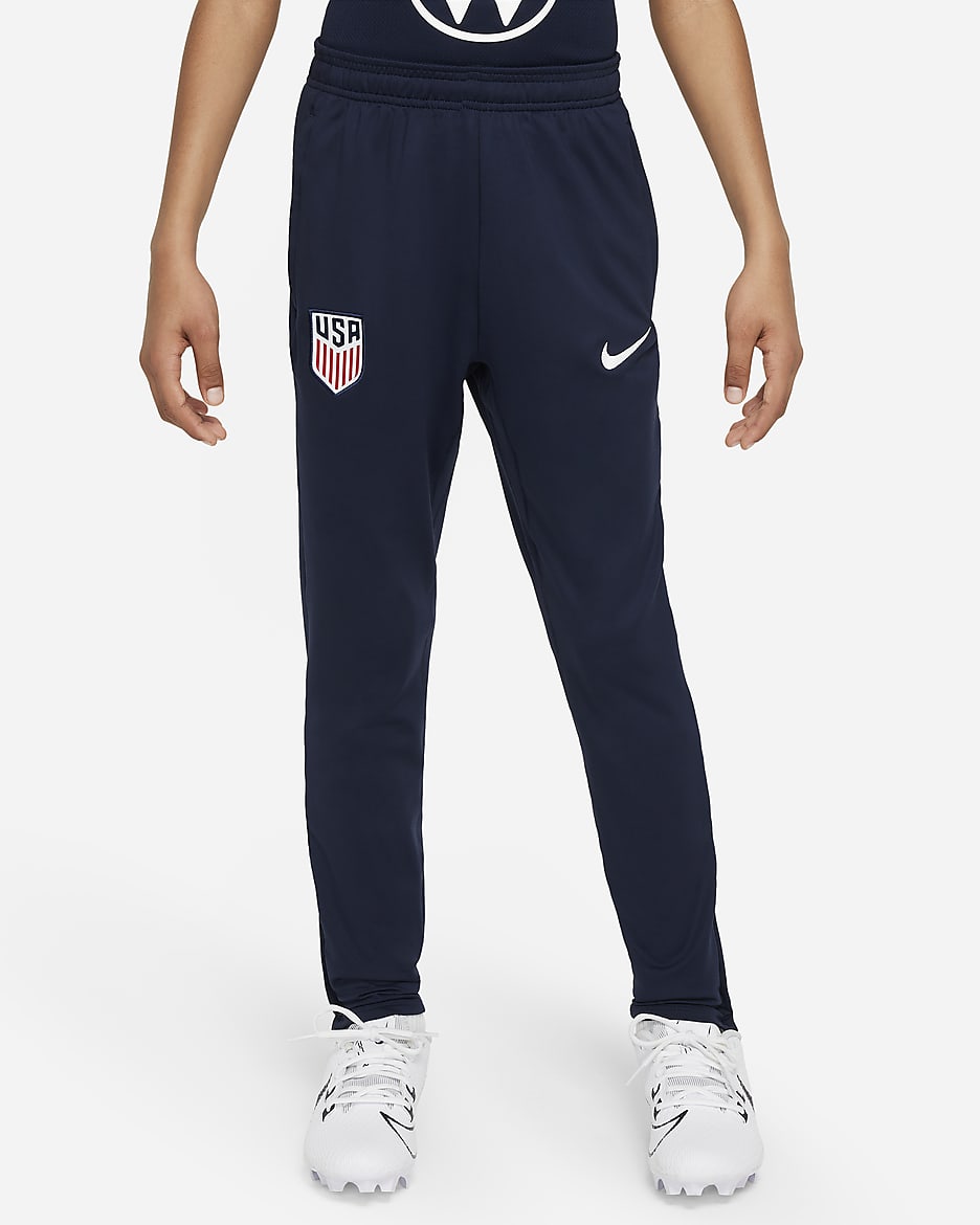 Pants de fútbol de la selección nacional masculina de Estados Unidos Strike de tejido Knit Nike Dri-FIT para niños talla grande - Obsidiana/Rojo deportivo/Blanco