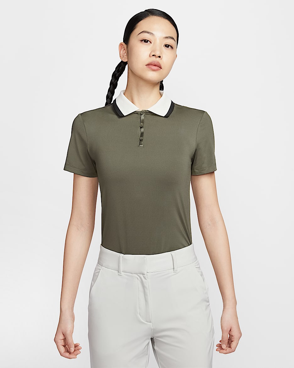 Nike Tour 女款 Dri-FIT 短袖高爾夫球衫 - Tarp Green/黑色/Pale Ivory