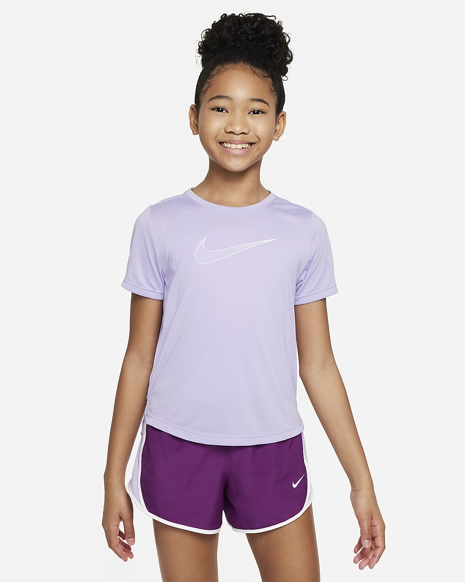 Nike One Older Kids' (Girls') Dri-FIT Short-Sleeve Training Top - Hydrangeas/White