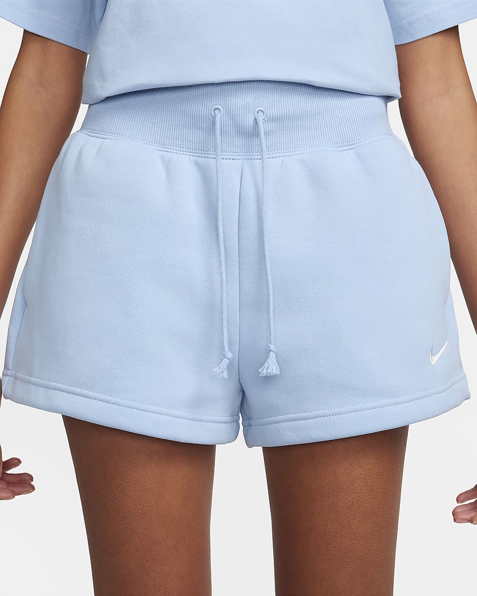 Shorts de ajuste holgado y tiro alto para mujer Nike Sportswear Phoenix Fleece - Azul militar claro/Vela