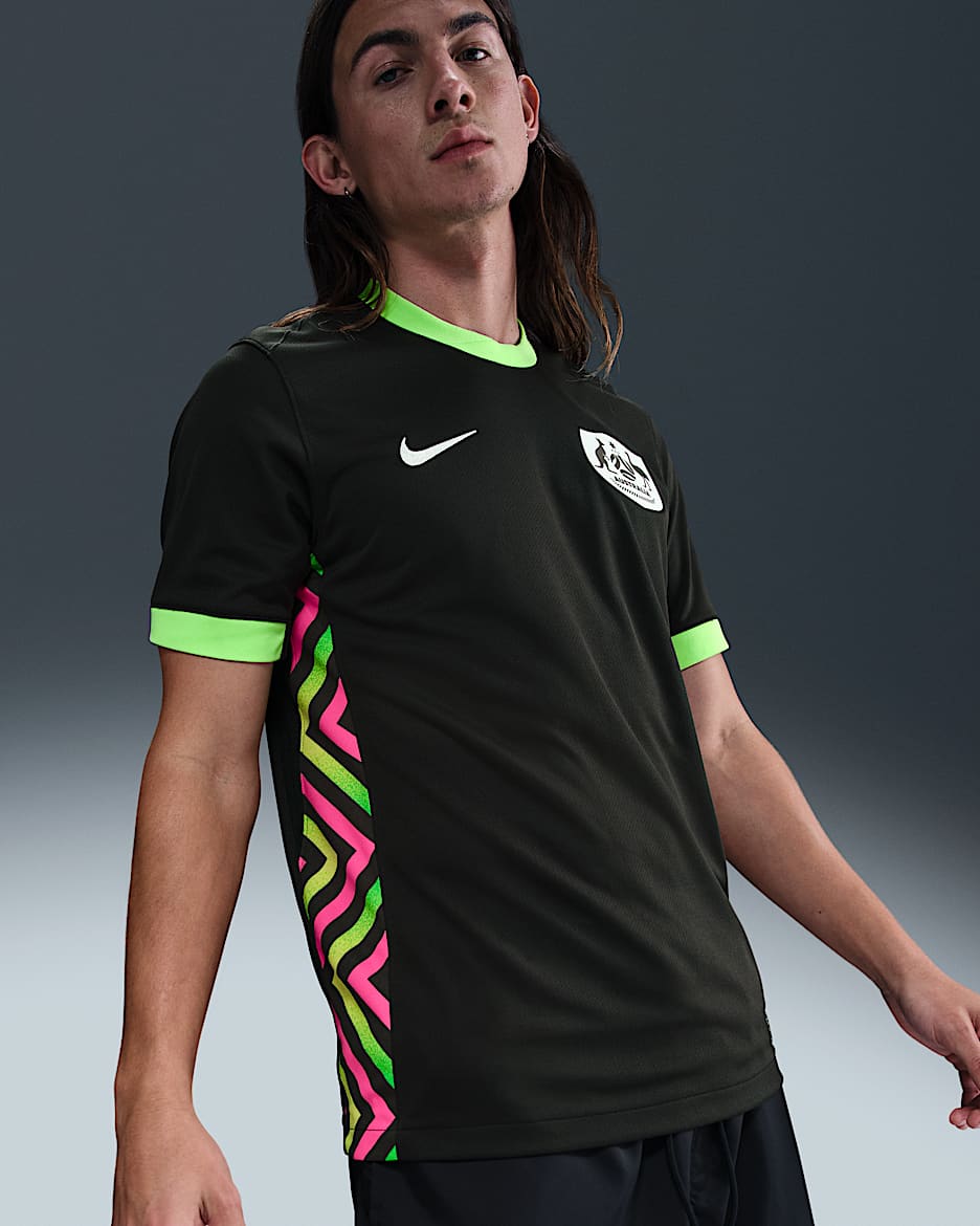 Australië 2025/26 Stadium Uit Nike Dri-FIT replicavoetbalshirt voor heren - Night Forest/Lime Blast/Wit