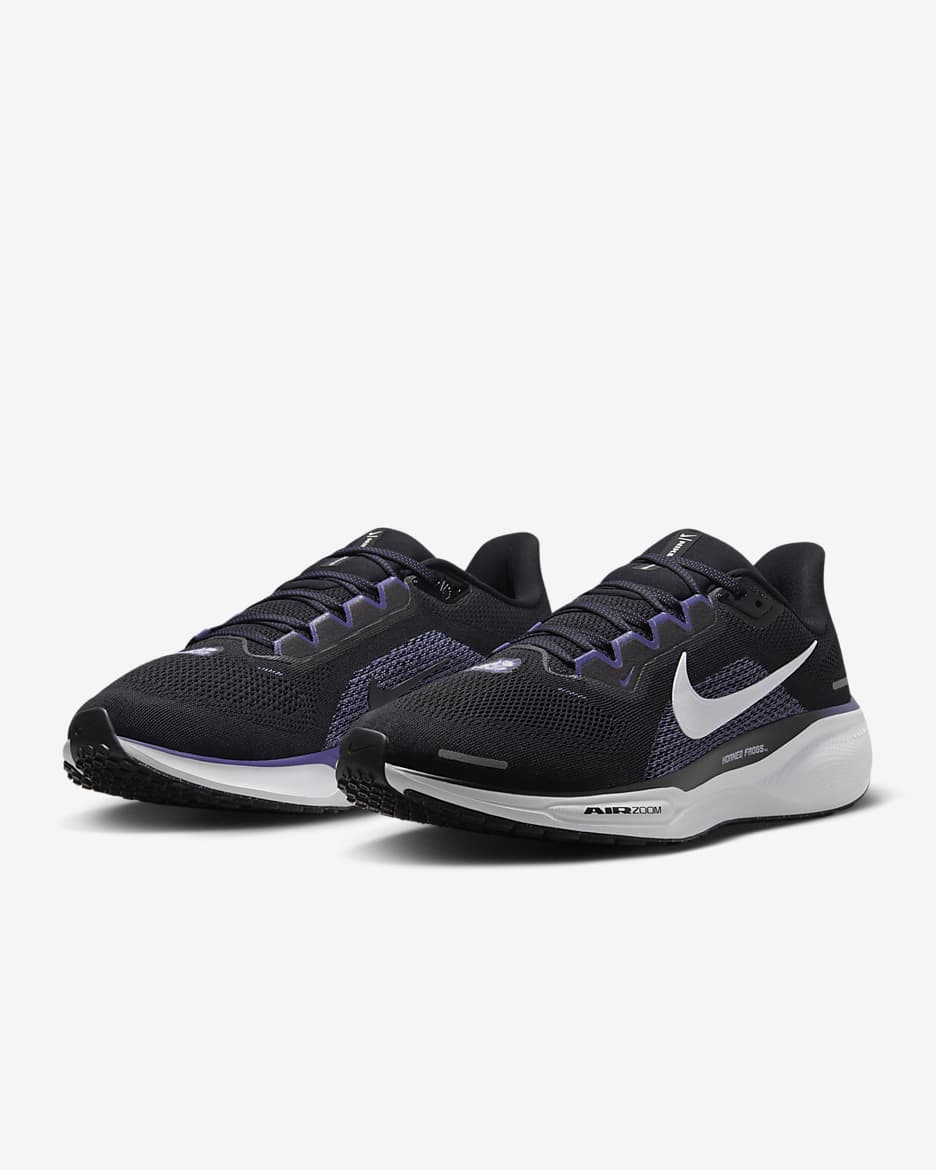 Tenis de correr en pavimento universitarios Nike para hombre TCU Pegasus 41 - Negro/Blanco/Orquídea nuevo/Blanco