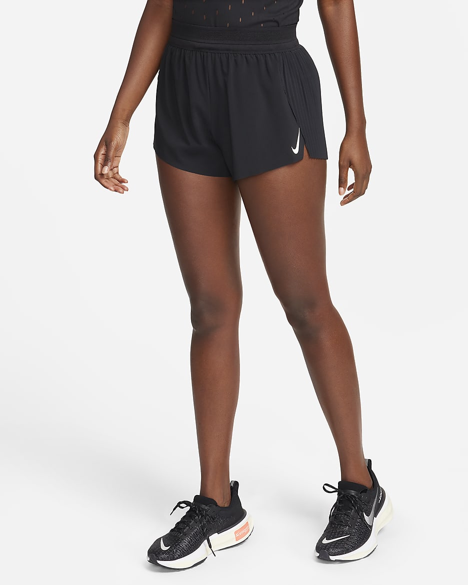 Short de running taille mi-haute avec sous-short intégré Dri-FIT ADV Nike AeroSwift 8 cm pour femme - Noir/Blanc