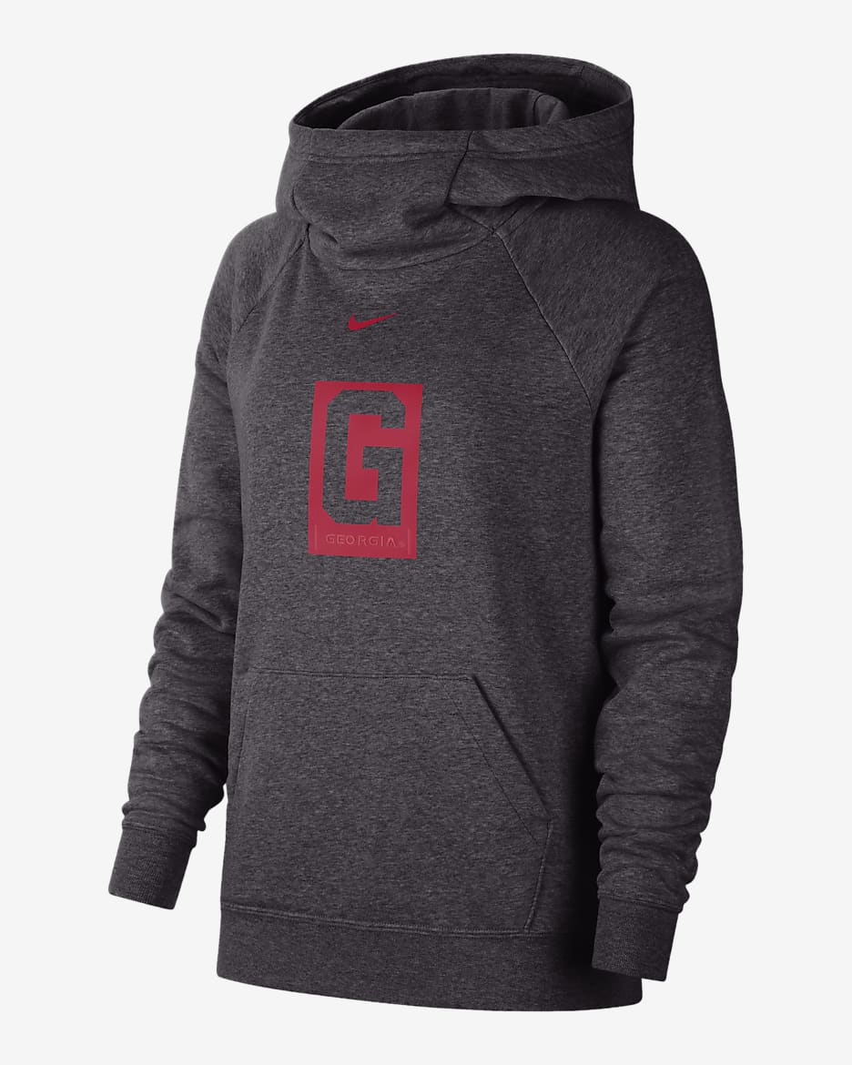 Sudadera con gorro con cuello en embudo para mujer Nike College Essential (Georgia) - Sombrío apagado/Rojo universitario