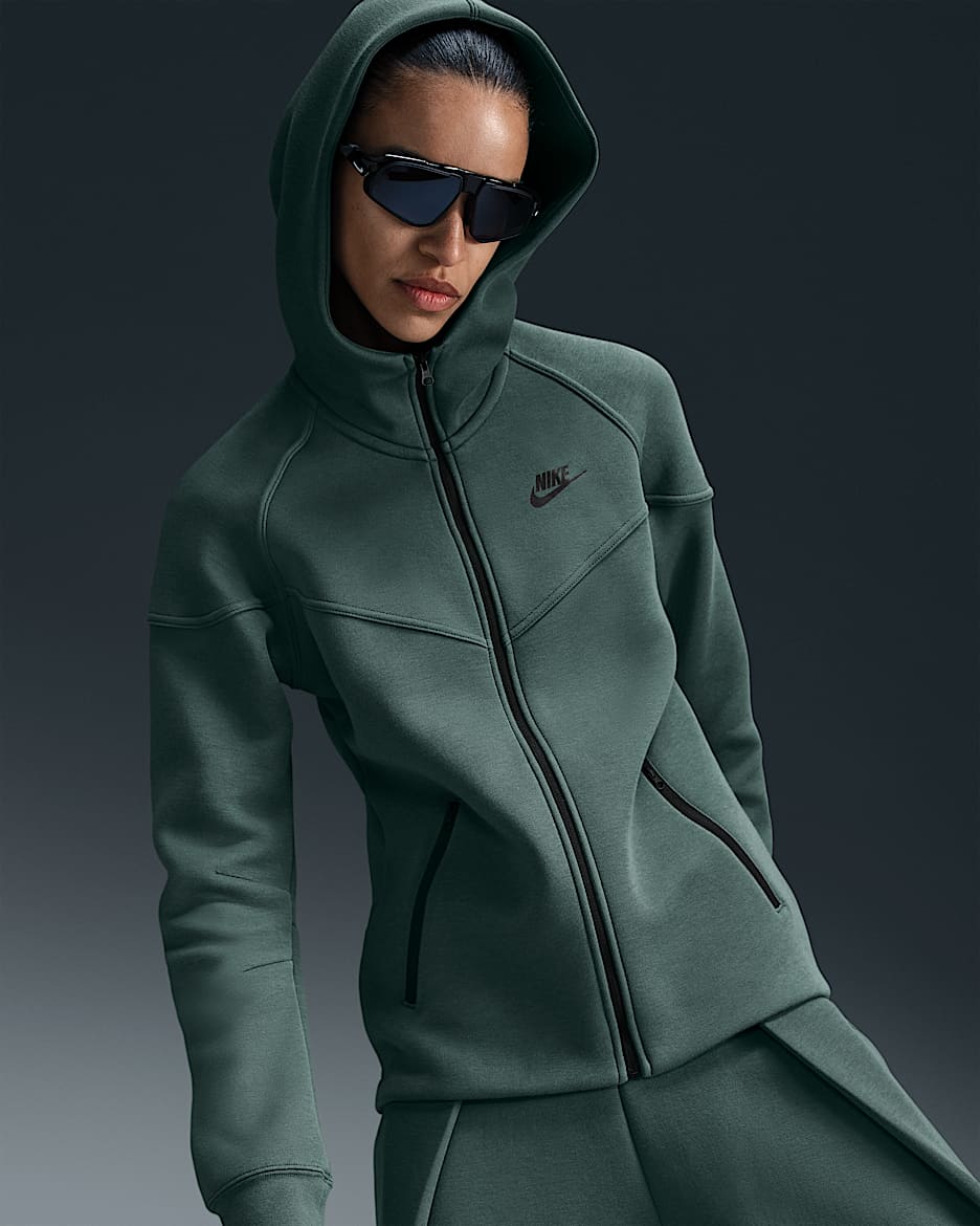 Sudadera con gorro de cierre completo para mujer Nike Sportswear Tech Fleece Windrunner - Verde vintage/Negro