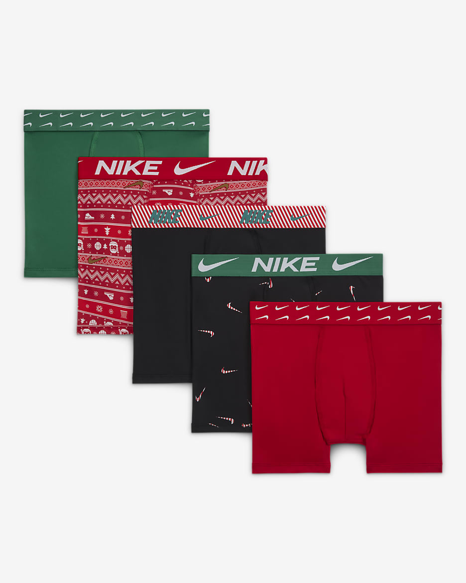 Nike Dri-FIT Big Kids' Holiday Poly Boxer Briefs (5-Pack) - University Red