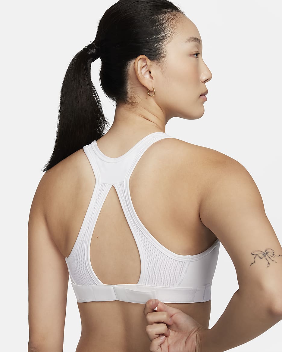 Nike Swoosh High Support Women's Padded Adjustable Sports Bra - White/White/Black