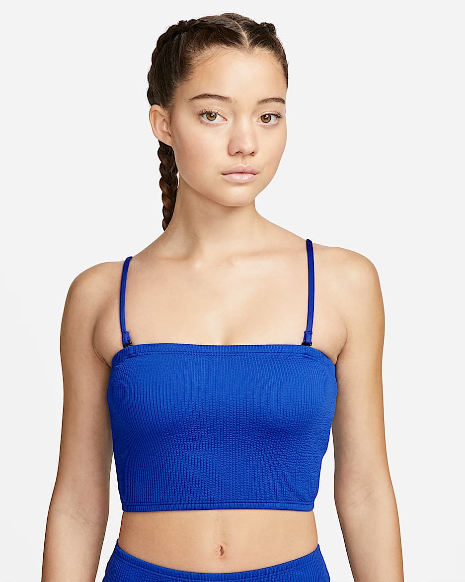 Parte superior de traje de baño tipo bandeau midkini para mujer Nike - Azul carrera