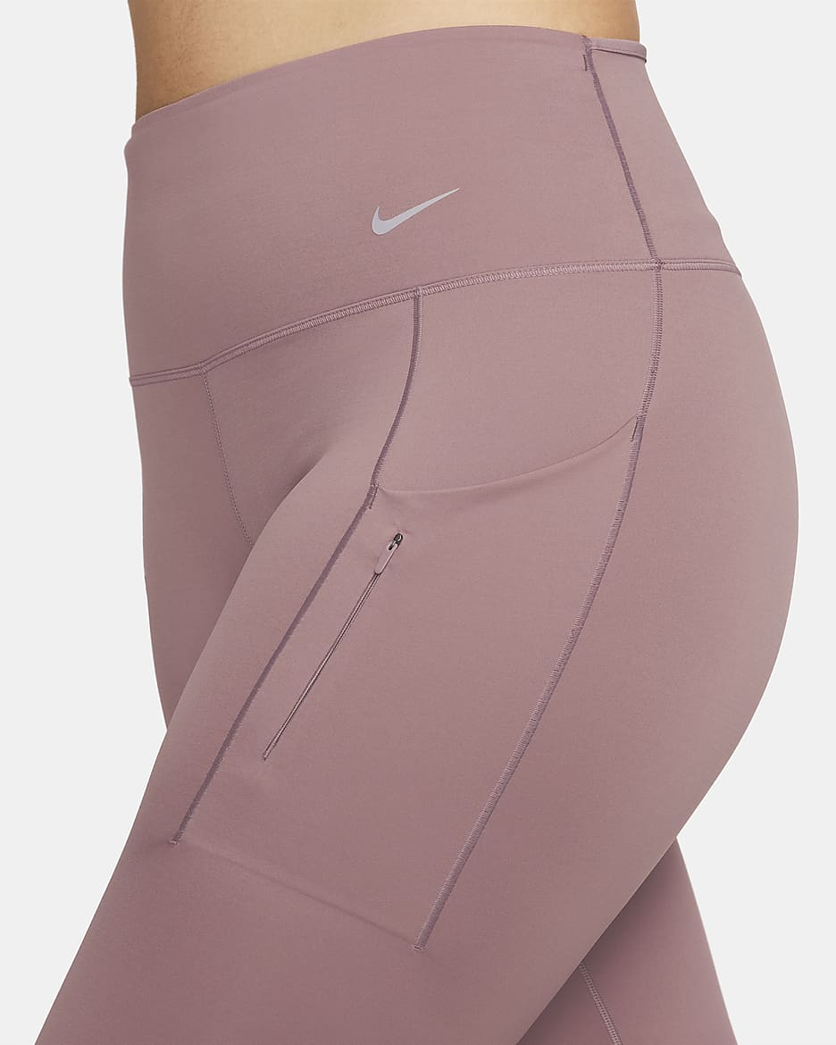 Leggings de tiro alto de 7/8 de sujeción firme con bolsillos para mujer Nike Go - Malva humeante/Negro