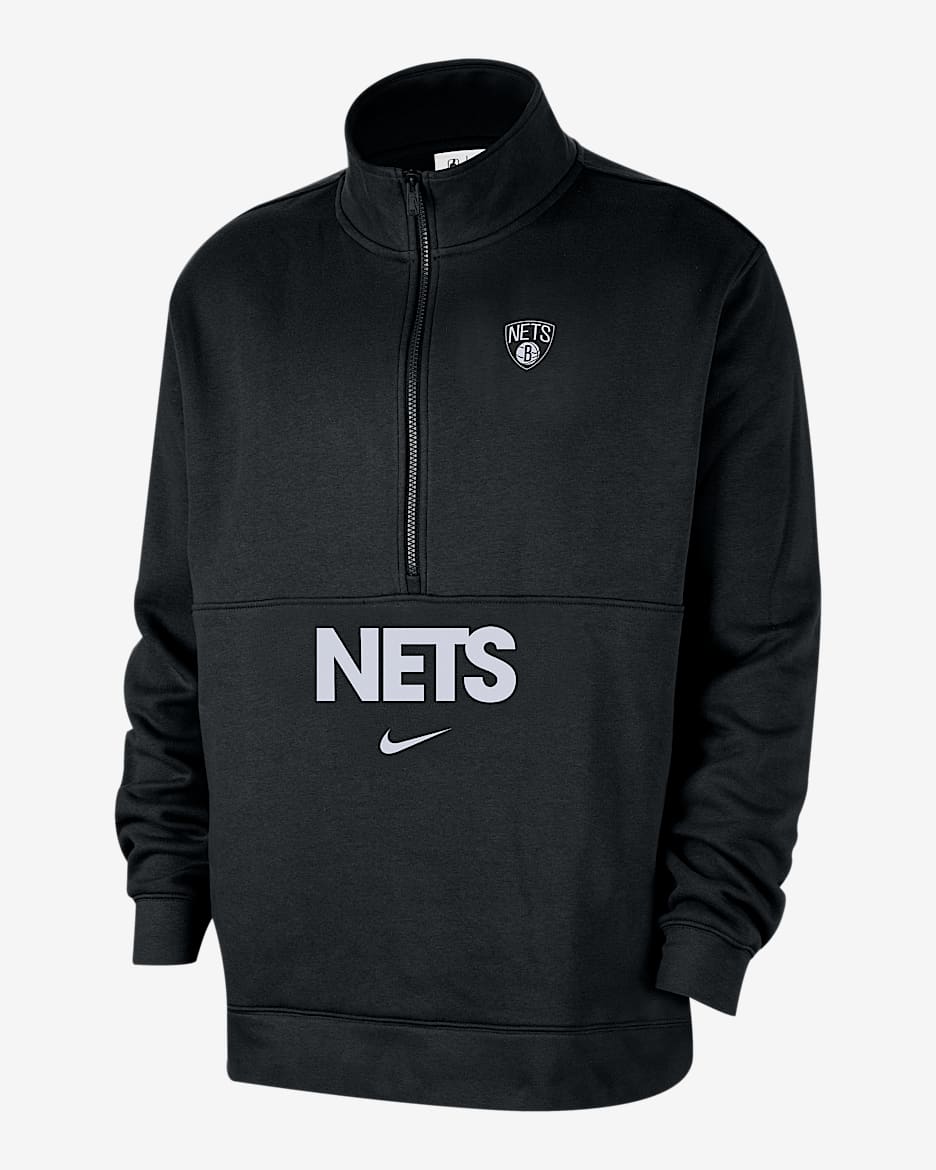 Sudadera Nike de la NBA de medio cierre para hombre Brooklyn Nets Club Courtside - Negro/Blanco