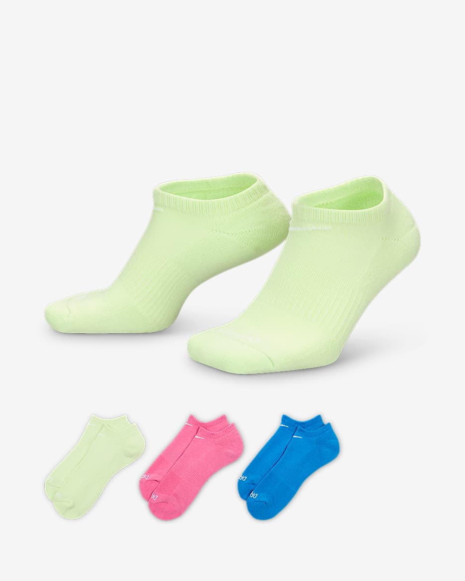 Calcetines de entrenamiento ocultos, con
amortiguación, Nike Everyday Plus (3
pares) - Multicolor