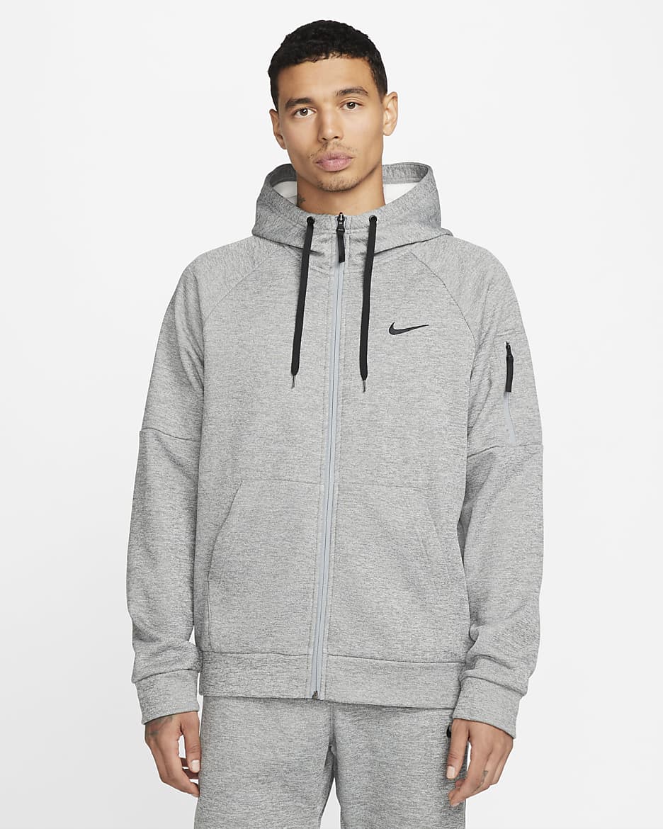 Nike Therma Men's Therma-FIT Full-Zip Fitness Top - Dark Grey Heather/Particle Grey/Black