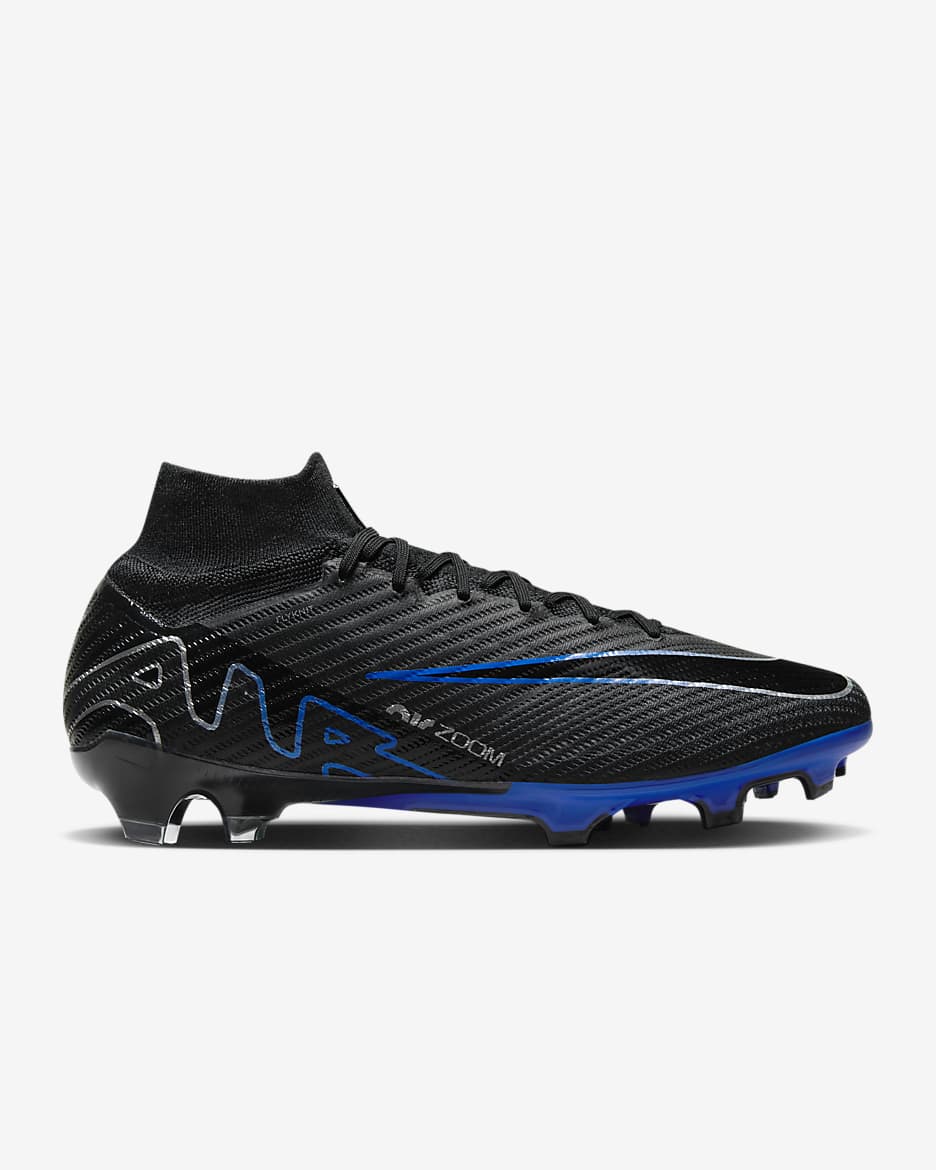 Nike Mercurial Superfly 9 Elite Firm-Ground High-Top Soccer Cleats - Black/Hyper Royal/Chrome