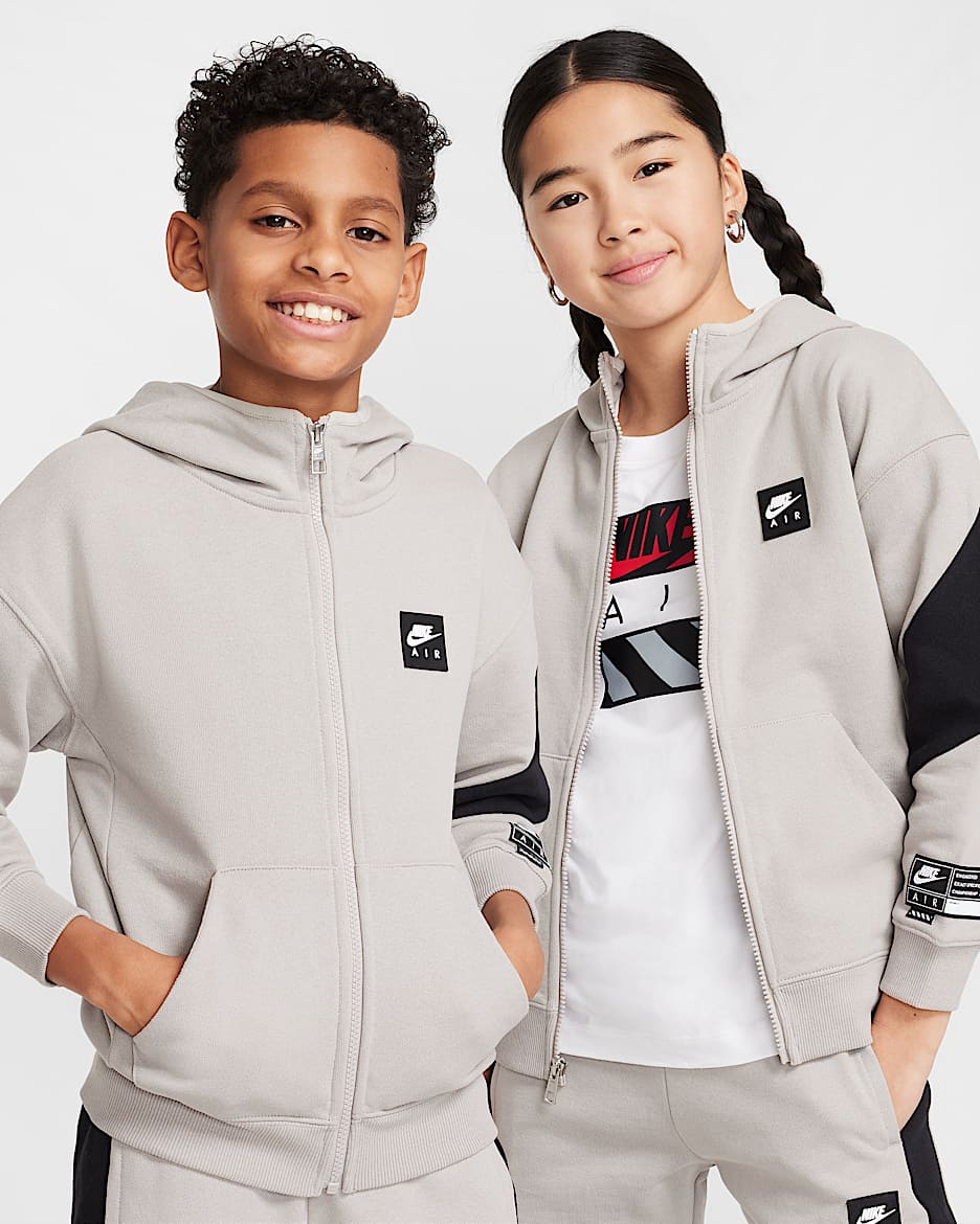 Nike Air Older Kids' Fleece Full-Zip Hoodie - College Grey/Black/Black