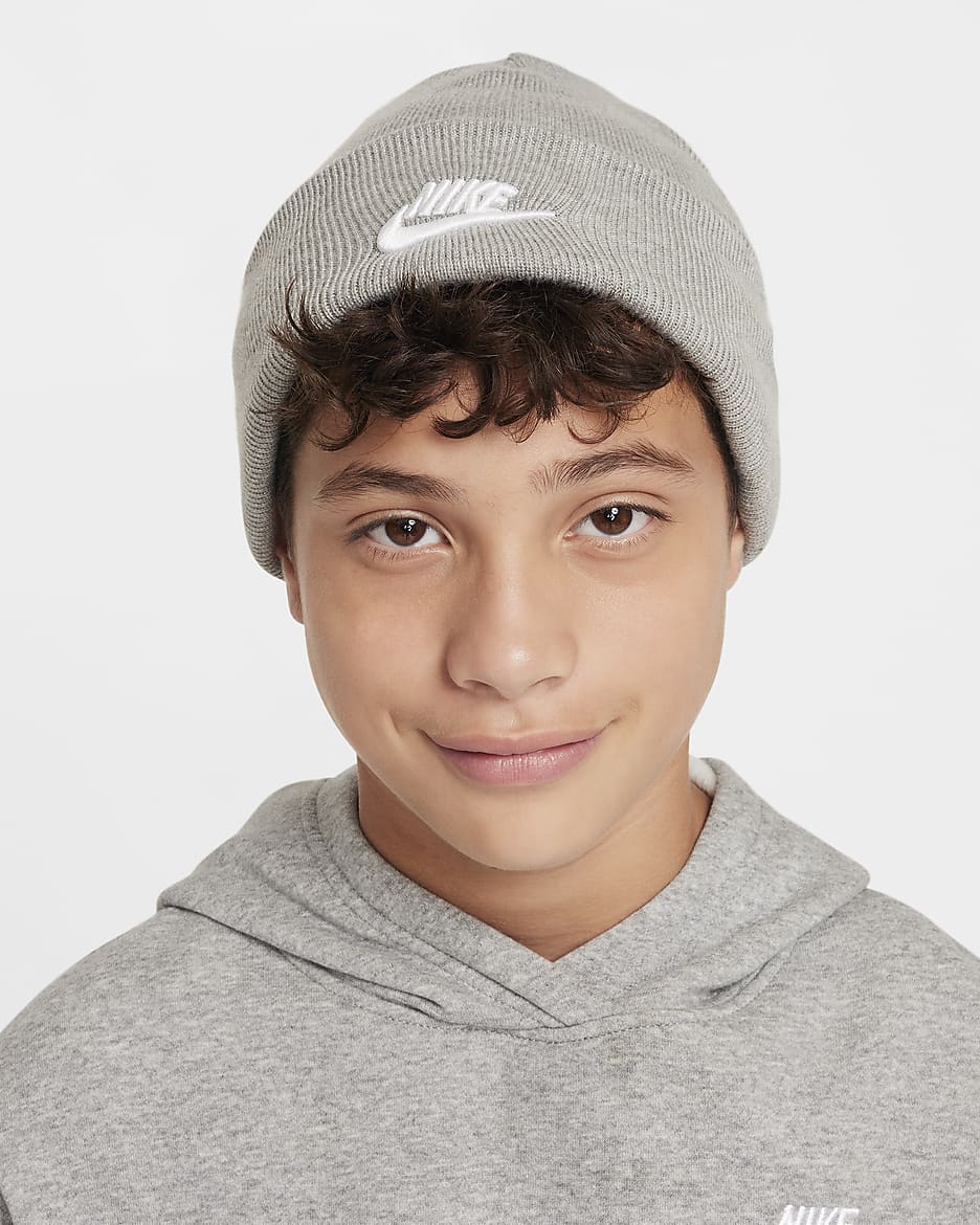 Nike Peak Older Kids' Beanie - Dark Grey Heather/White