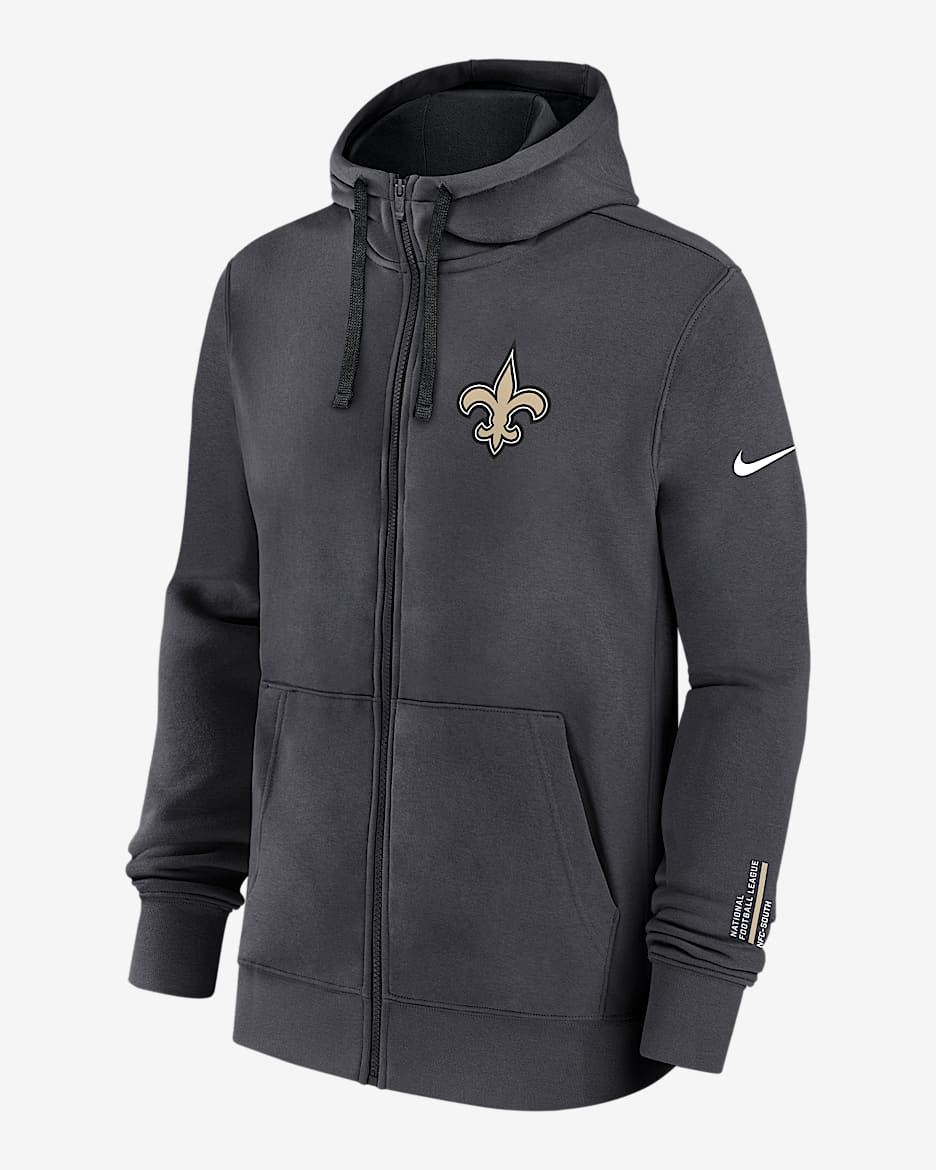 New Orleans Saints Playbook Page Club Men's Nike NFL Full-Zip Hoodie - Anthracite