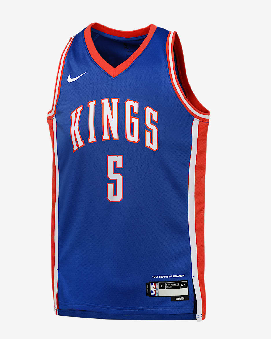De'Aaron Fox Sacramento Kings 2024/25 City Edition Big Kids' Nike Dri-FIT NBA Swingman Jersey - Rush Blue