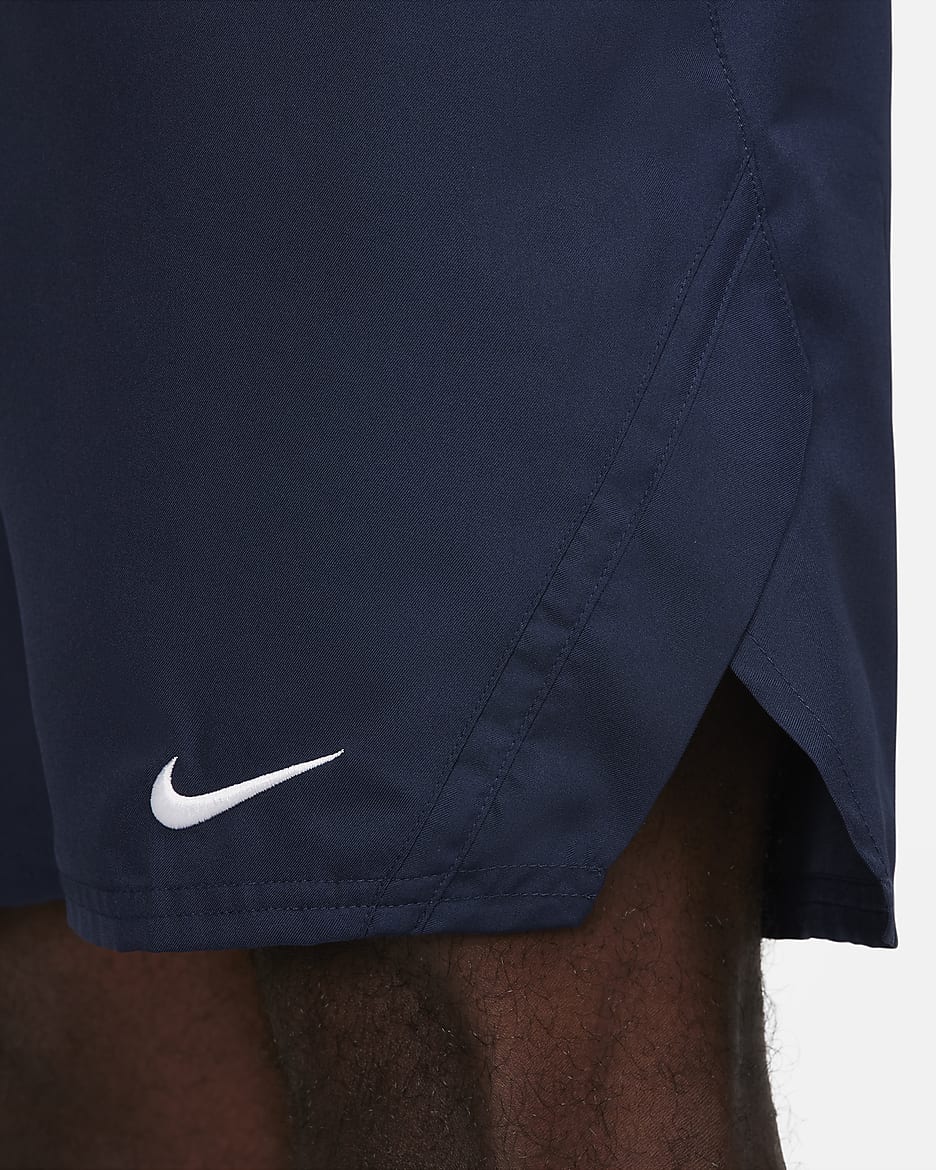 Męskie spodenki do tenisa 23 cm Dri-FIT NikeCourt Victory - Obsidian/Biel