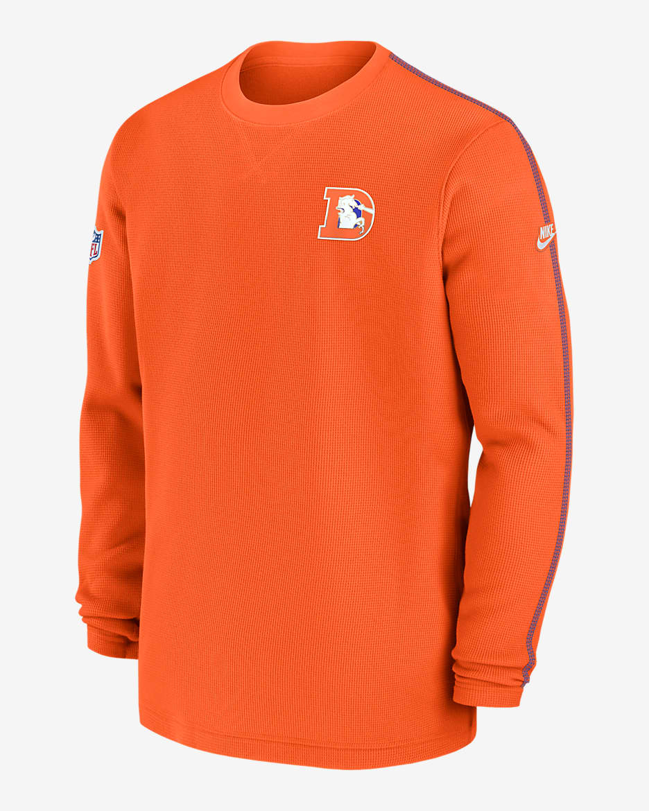 Playera de manga larga de la NFL Nike para hombre Denver Broncos Logo Coach - Naranja