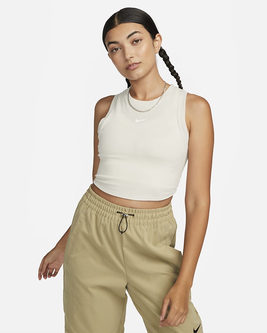 Nike Sportswear Chill Knit Women's Tight Cropped Mini-Rib Tank Top - Light Orewood Brown/Sail