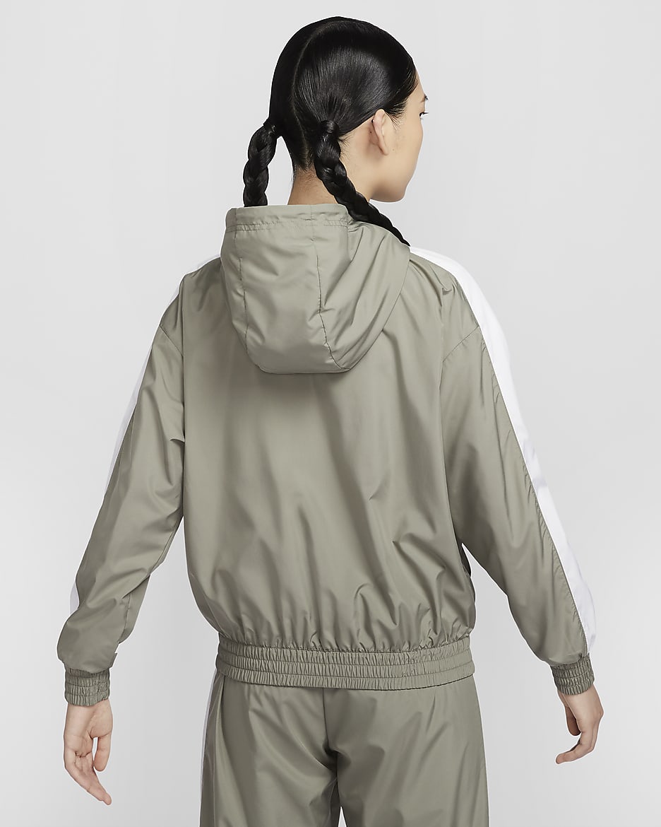 Nike Sportswear Classic Wovens Women's Loose UV Protection Hooded Jacket - Light Army/White